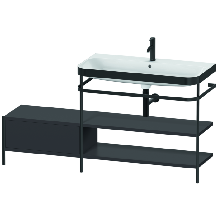 Duravit Happy D.2 Plus 63" x 33" x 19" Graphite Finish, C-Bonded Vanity Kit With Sink and Metal Console (HP4748O8080)