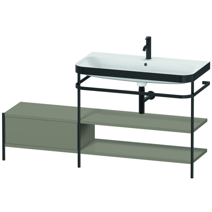 Duravit Happy D.2 Plus 63" x 33" x 19" Stone Gray Finish, C-Bonded Vanity Kit With Sink and Metal Console (HP4748O9292)