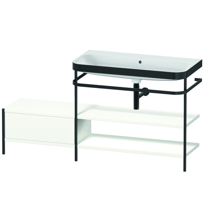 Duravit Happy D.2 Plus 63" x 33" x 19" White Satin Matt Finish, C-Bonded Vanity Kit With Sink and Metal Console (HP4748N3636)