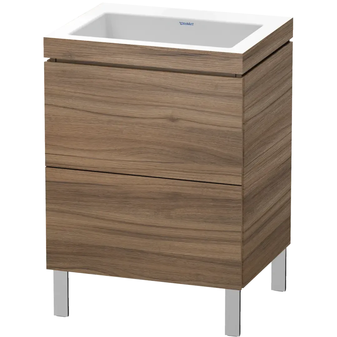 Duravit L-Cube 24" x 27" x 19" Walnut Two Drawer C-Bonded Floorstanding Vanity Kit (LC6936N7979)