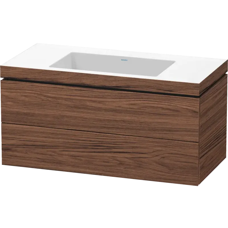 Duravit L-Cube 39" x 20" x 19" Walnut Dark Two Drawer C-Bonded Wall-Mount Vanity Kit (LC6928N2121)