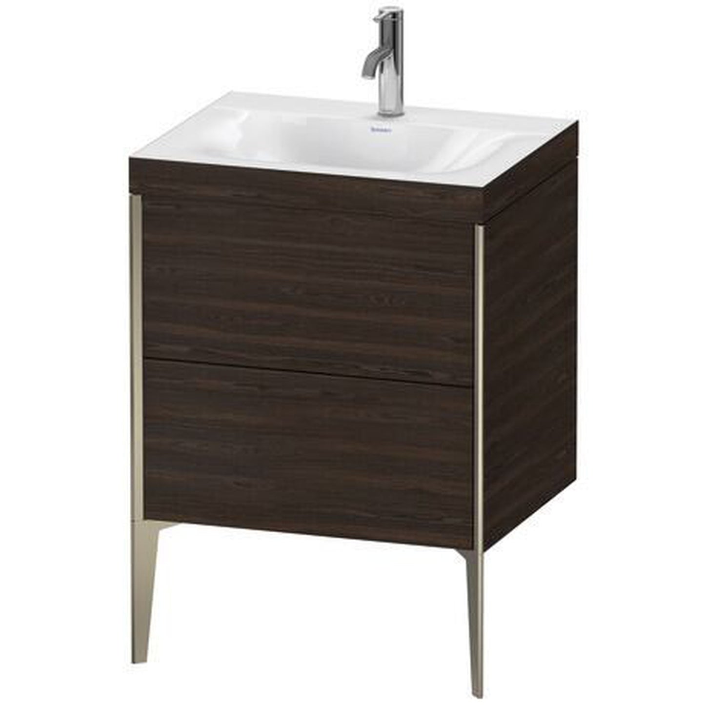 Duravit XViu 24" x 24" x 19" Two Drawer C-Bonded Floorstanding Vanity Kit With One Tap Hole, Walnut Brushed (XV4709OB169C)