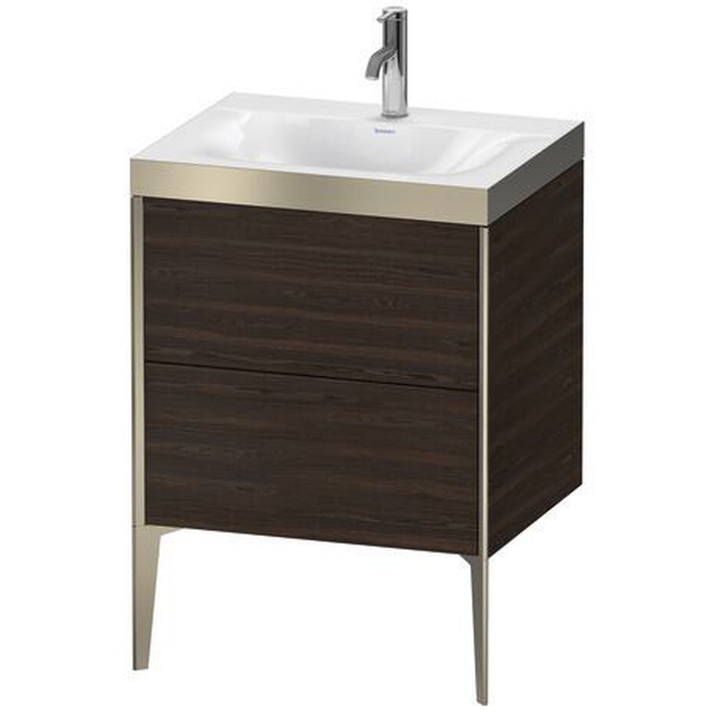 Duravit XViu 24" x 24" x 19" Two Drawer C-Bonded Floorstanding Vanity Kit With One Tap Hole, Walnut Brushed (XV4709OB169P)