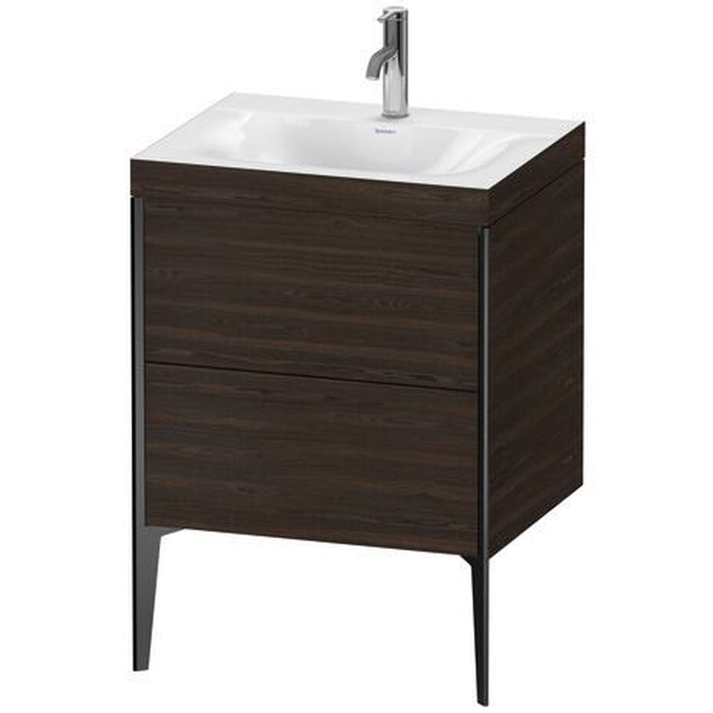 Duravit XViu 24" x 24" x 19" Two Drawer C-Bonded Floorstanding Vanity Kit With One Tap Hole, Walnut Brushed (XV4709OB269C)