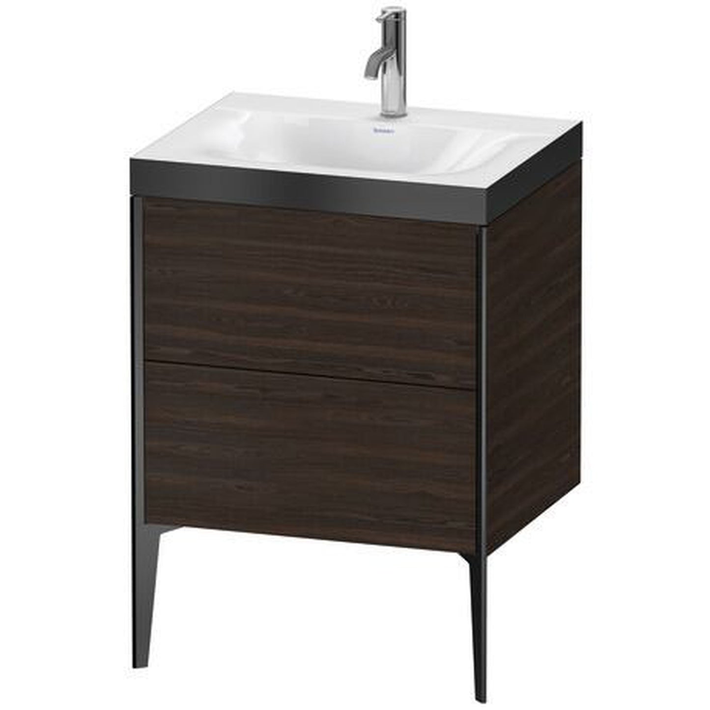 Duravit XViu 24" x 24" x 19" Two Drawer C-Bonded Floorstanding Vanity Kit With One Tap Hole, Walnut Brushed (XV4709OB269P)