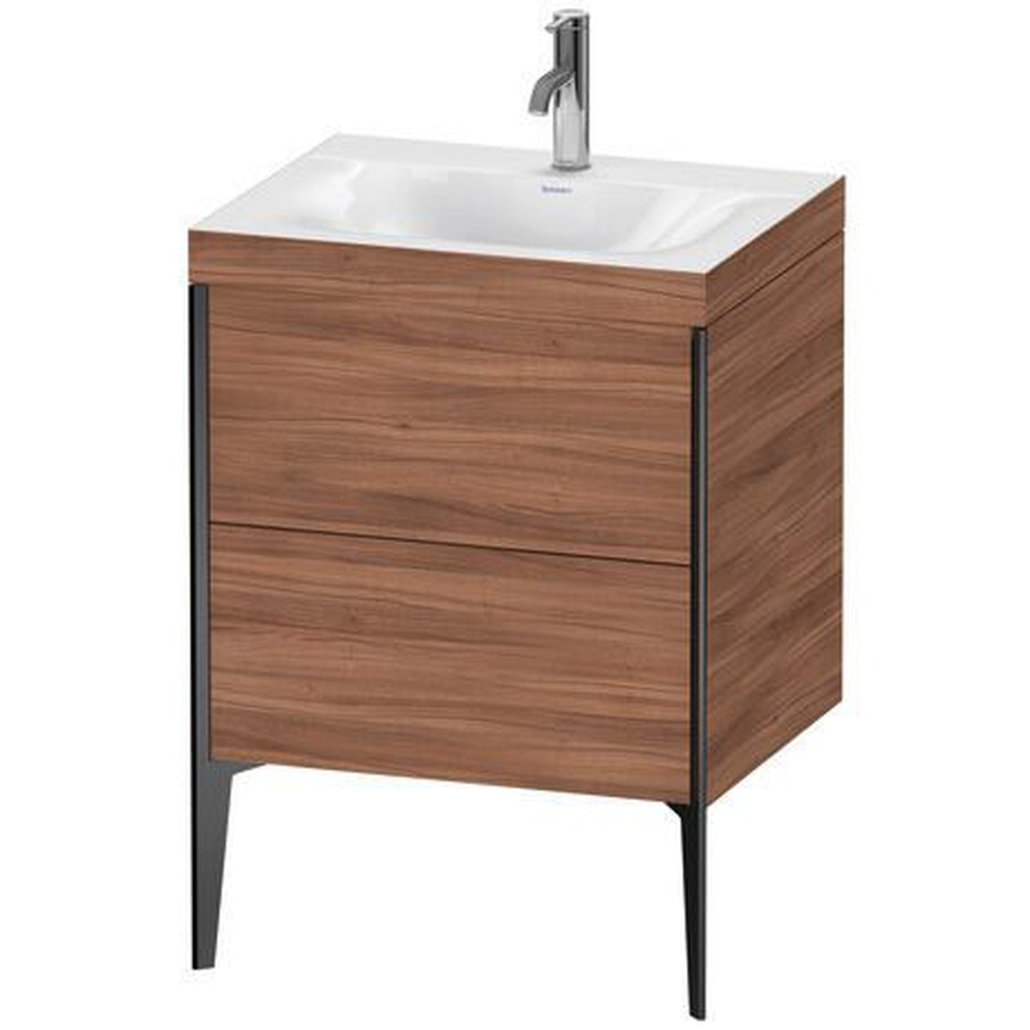Duravit XViu 24" x 24" x 19" Two Drawer C-Bonded Floorstanding Vanity Kit With One Tap Hole, Walnut (XV4709OB279C)