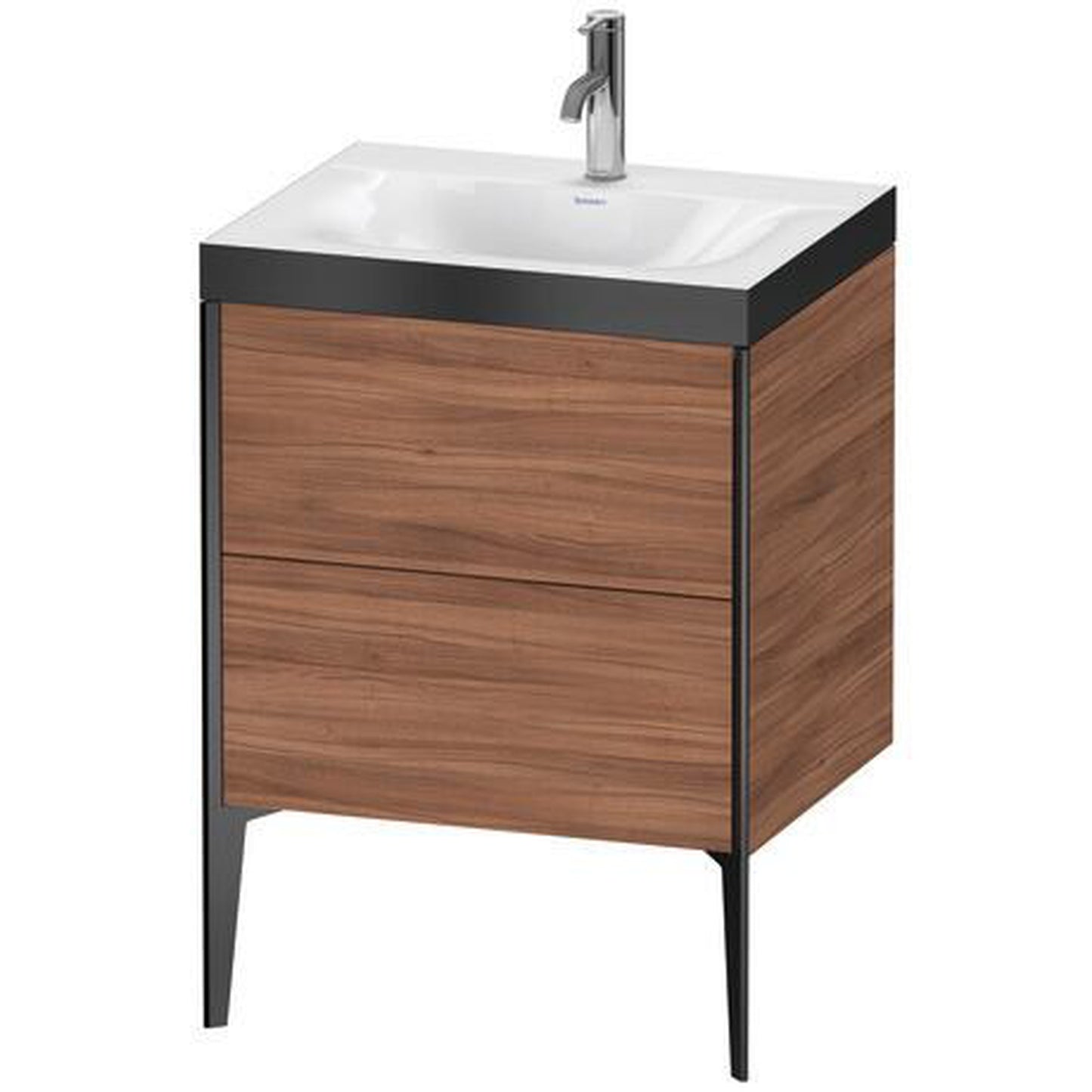 Duravit XViu 24" x 24" x 19" Two Drawer C-Bonded Floorstanding Vanity Kit With One Tap Hole, Walnut (XV4709OB279P)