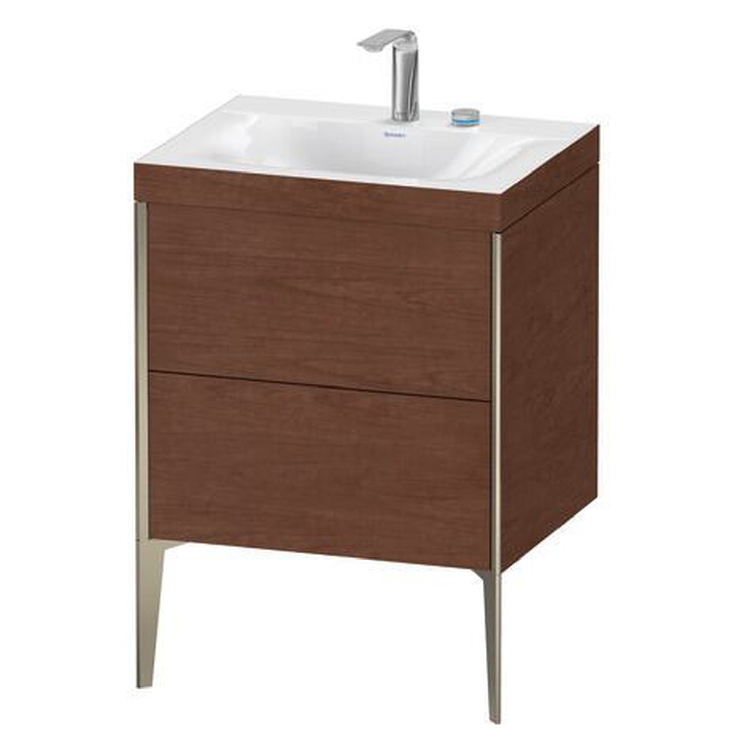 Duravit XViu 24" x 24" x 19" Two Drawer C-Bonded Floorstanding Vanity Kit With Two Tap Holes, American Walnut (XV4709EB113C)
