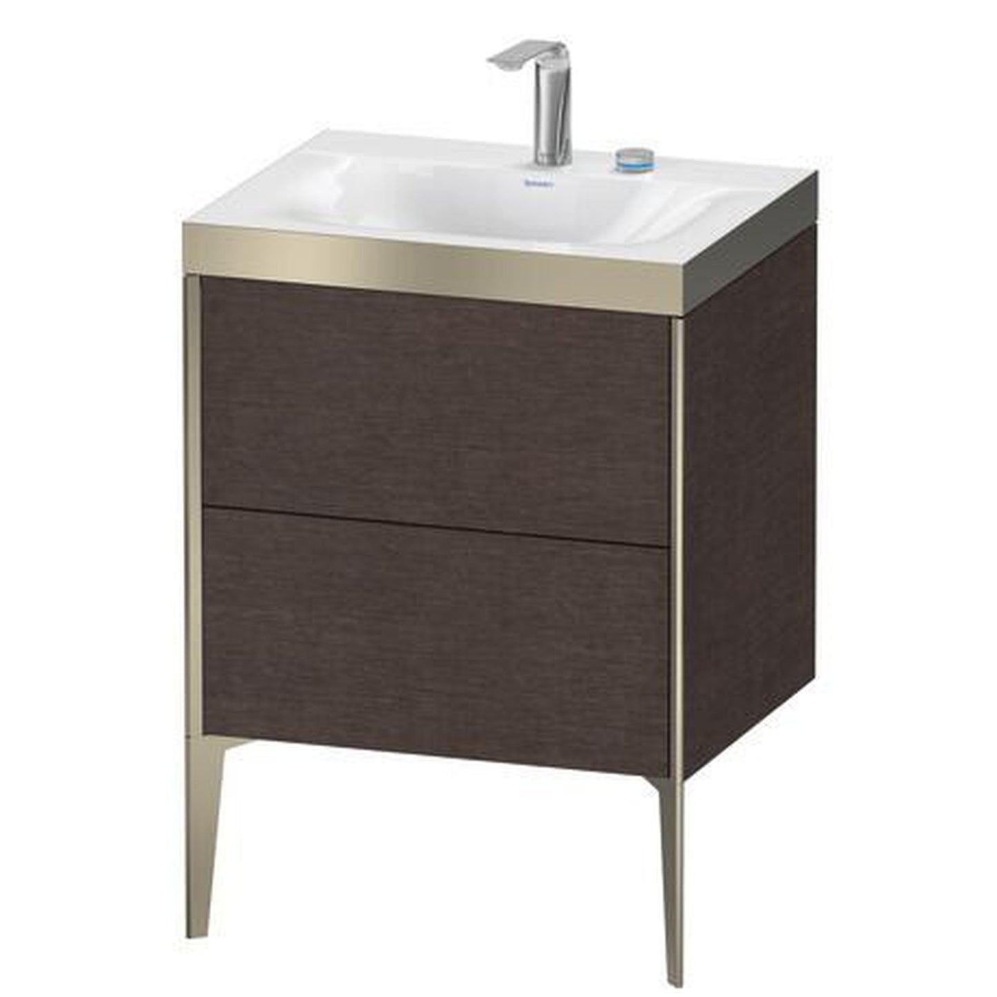 Duravit XViu 24" x 24" x 19" Two Drawer C-Bonded Floorstanding Vanity Kit With Two Tap Holes, Dark Brushed Oak (XV4709EB172P)