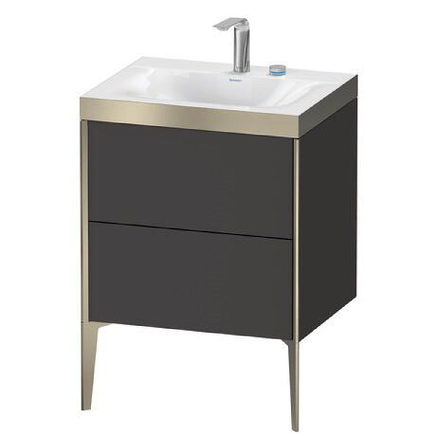 Duravit XViu 24" x 24" x 19" Two Drawer C-Bonded Floorstanding Vanity Kit With Two Tap Holes, Graphite (XV4709EB180P)