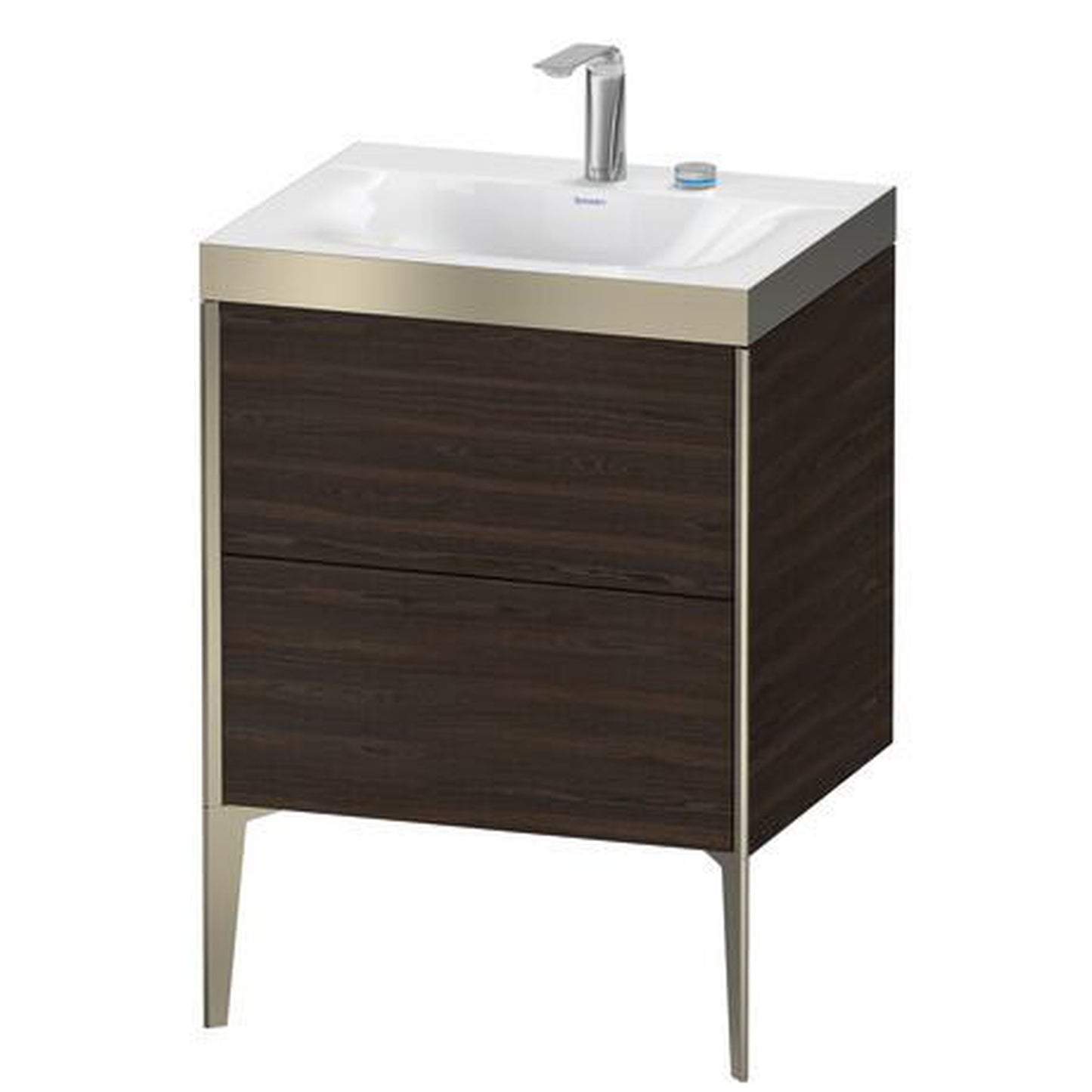 Duravit XViu 24" x 24" x 19" Two Drawer C-Bonded Floorstanding Vanity Kit With Two Tap Holes, Walnut Brushed (XV4709EB169P)