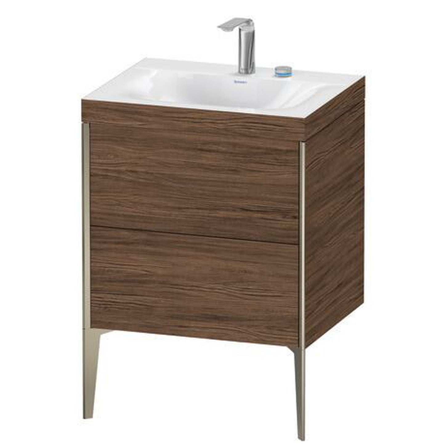 Duravit XViu 24" x 24" x 19" Two Drawer C-Bonded Floorstanding Vanity Kit With Two Tap Holes, Walnut Dark (XV4709EB121C)