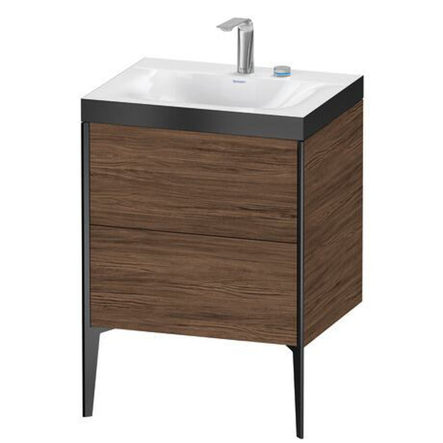 Duravit XViu 24" x 24" x 19" Two Drawer C-Bonded Floorstanding Vanity Kit With Two Tap Holes, Walnut Dark (XV4709EB221P)