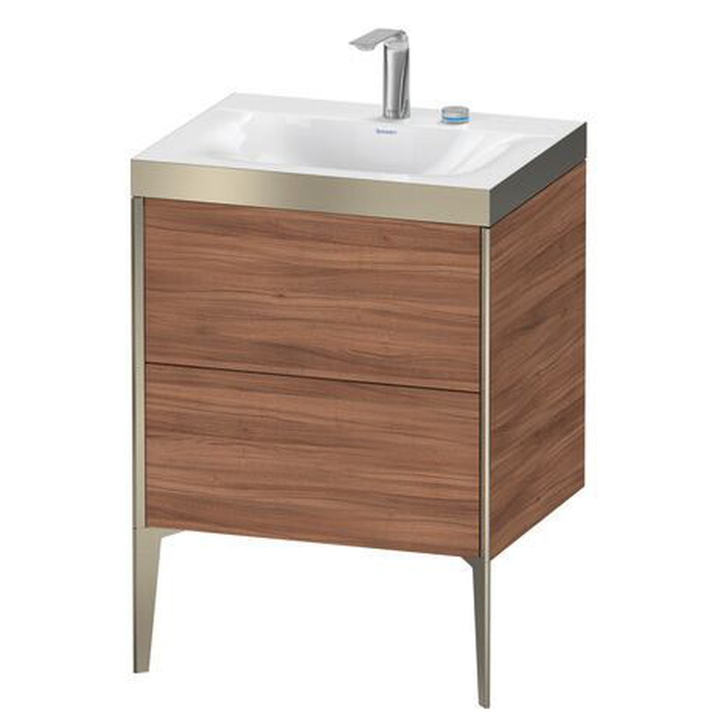Duravit XViu 24" x 24" x 19" Two Drawer C-Bonded Floorstanding Vanity Kit With Two Tap Holes, Walnut (XV4709EB179P)