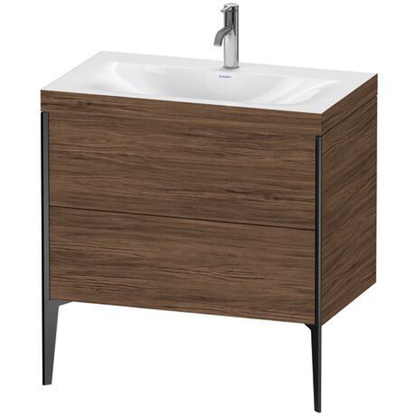 Duravit XViu 31" x 31" x 19" Two Drawer C-Bonded Floorstanding Vanity Kit With One Tap Hole, Walnut Dark (XV4710OB221C)