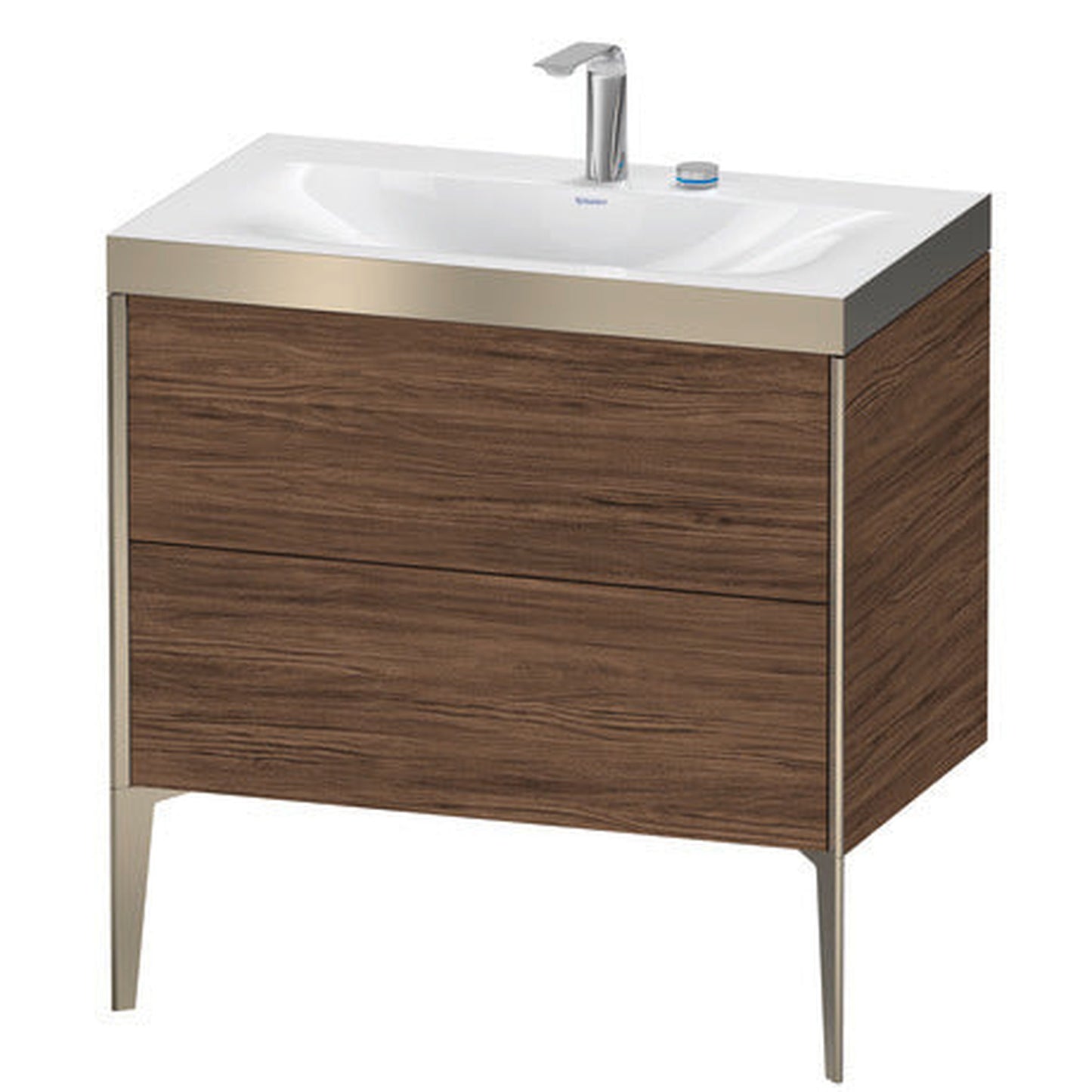 Duravit XViu 31" x 31" x 19" Two Drawer C-Bonded Floorstanding Vanity Kit With Two Tap Holes, Walnut Dark (XV4710EB121P)