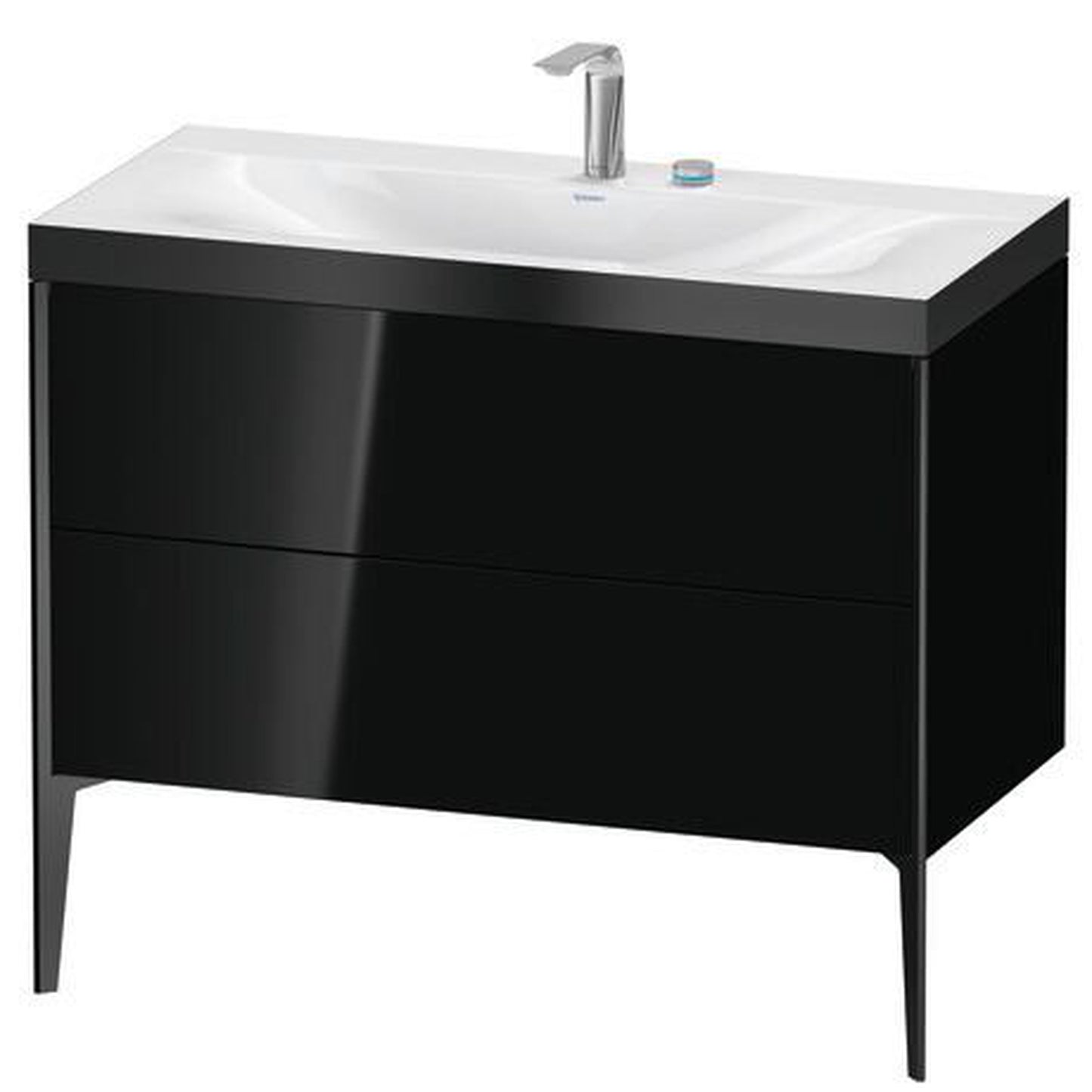 Duravit XViu 39" x 39" x 19" Two Drawer C-Bonded Floorstanding Vanity Kit With Two Tap Holes, Black (XV4711EB240P)
