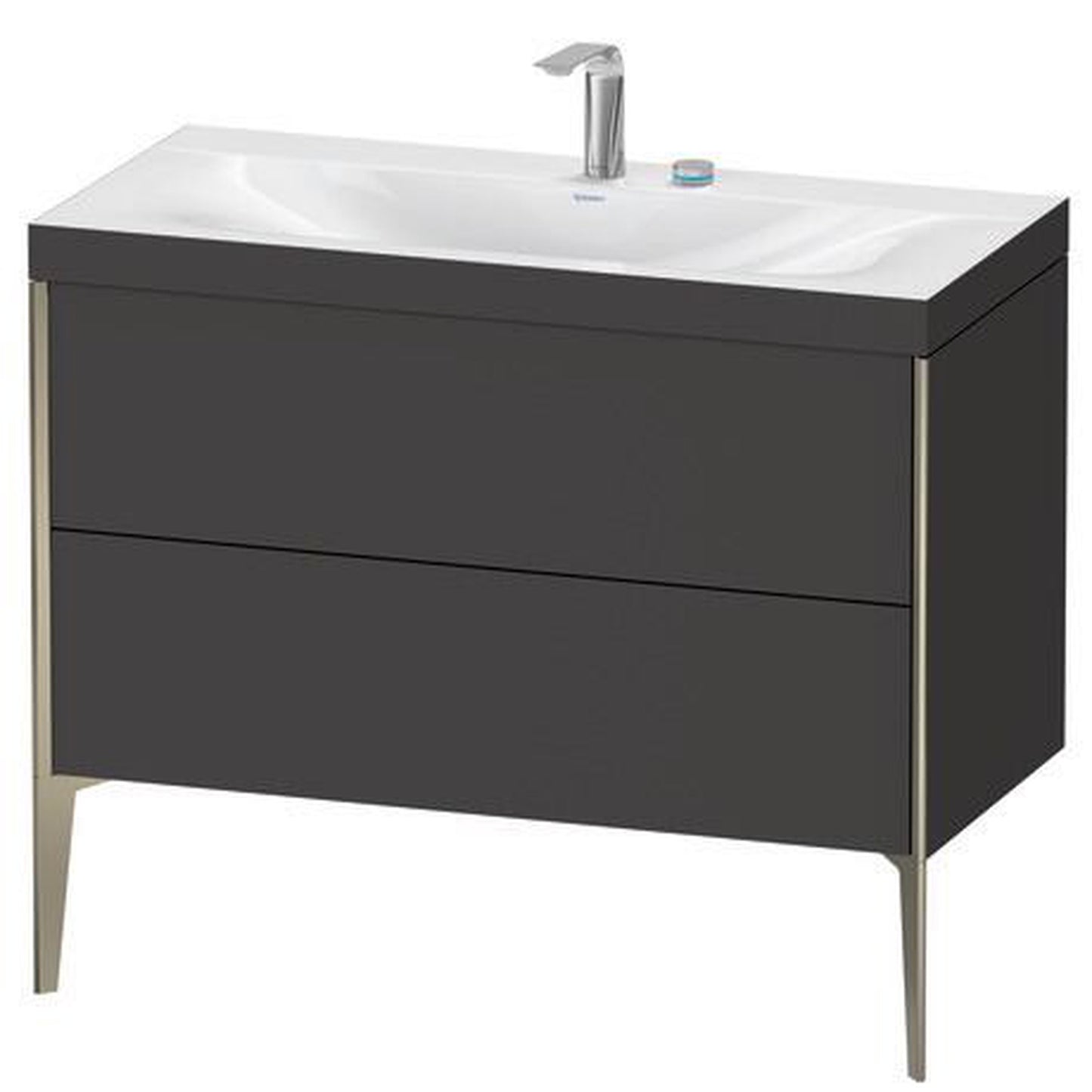Duravit XViu 39" x 39" x 19" Two Drawer C-Bonded Floorstanding Vanity Kit With Two Tap Holes, Graphite (XV4711EB180C)