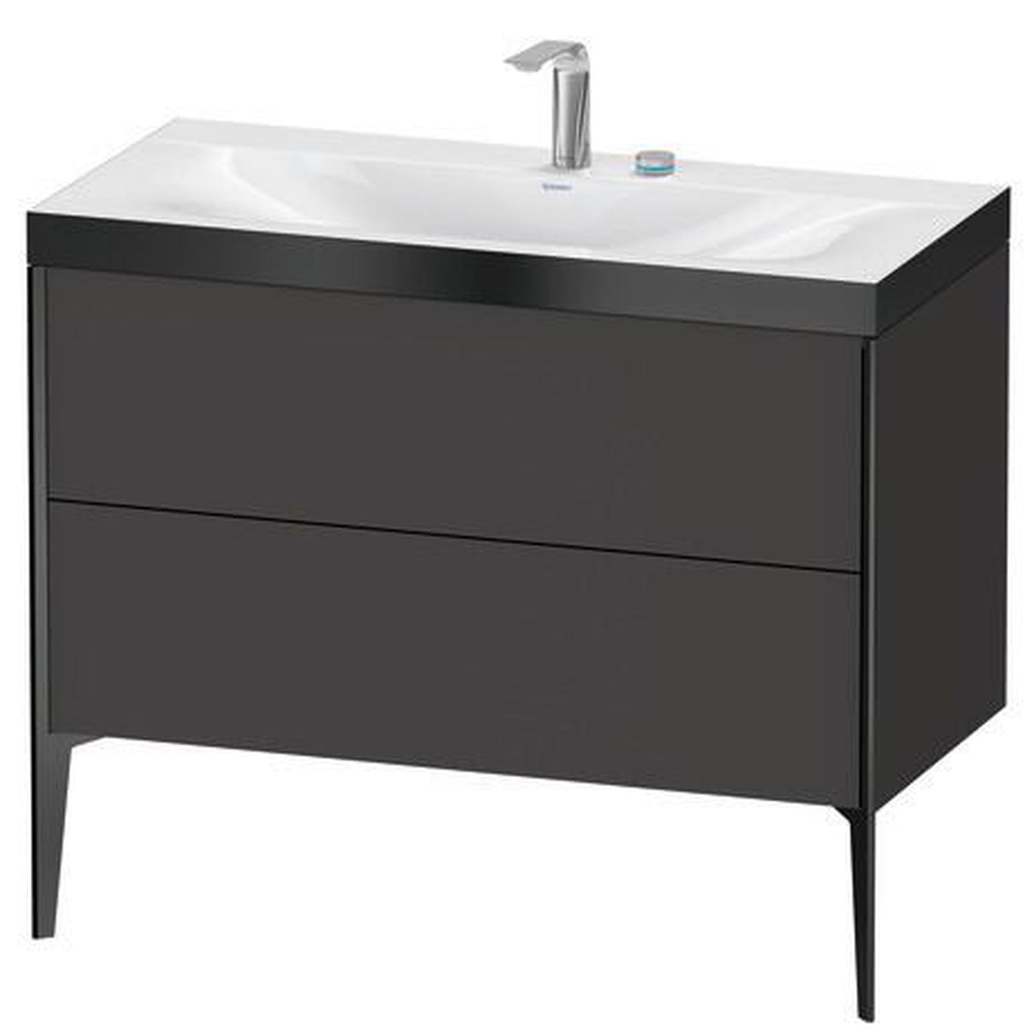 Duravit XViu 39" x 39" x 19" Two Drawer C-Bonded Floorstanding Vanity Kit With Two Tap Holes, Graphite (XV4711EB280P)
