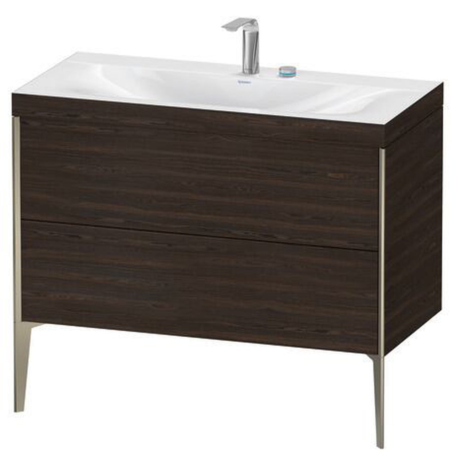 Duravit XViu 39" x 39" x 19" Two Drawer C-Bonded Floorstanding Vanity Kit With Two Tap Holes, Walnut Brushed (XV4711EB169C)