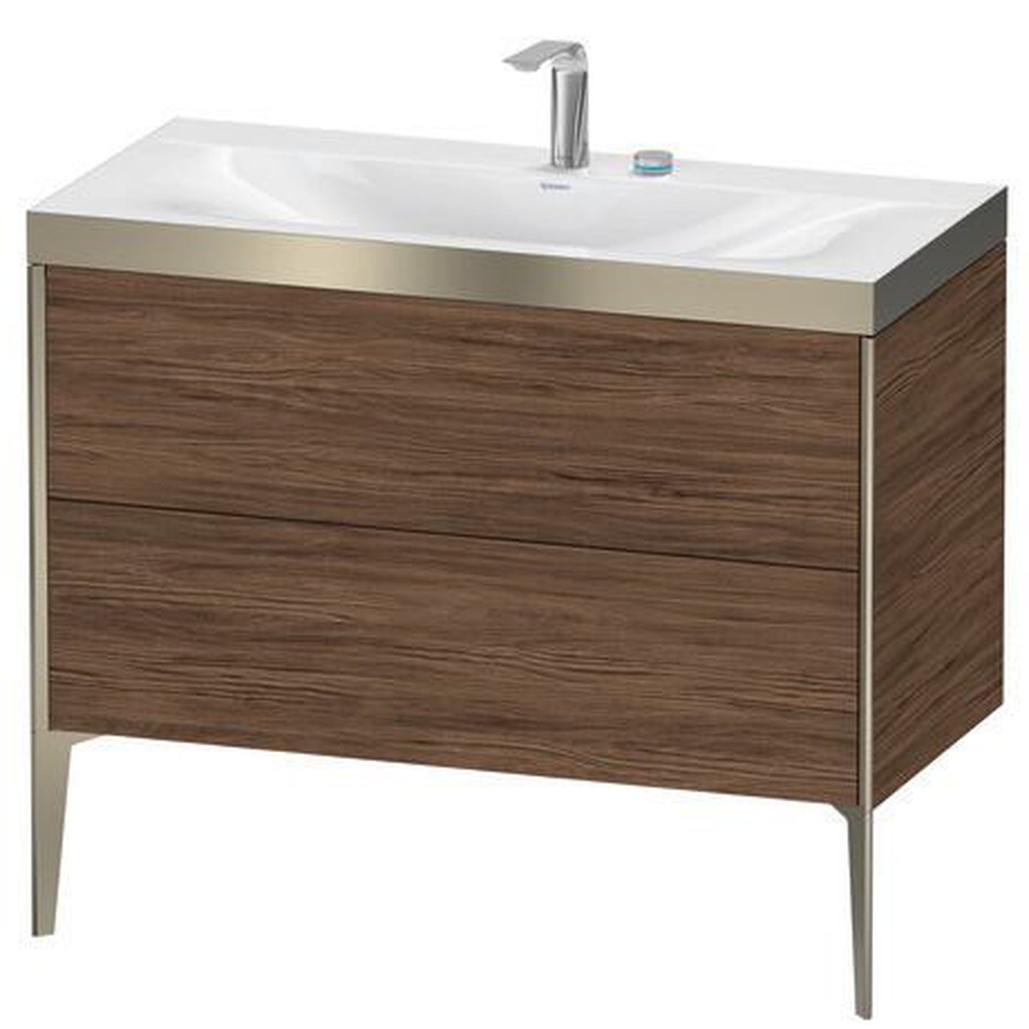 Duravit XViu 39" x 39" x 19" Two Drawer C-Bonded Floorstanding Vanity Kit With Two Tap Holes, Walnut Dark (XV4711EB121P)