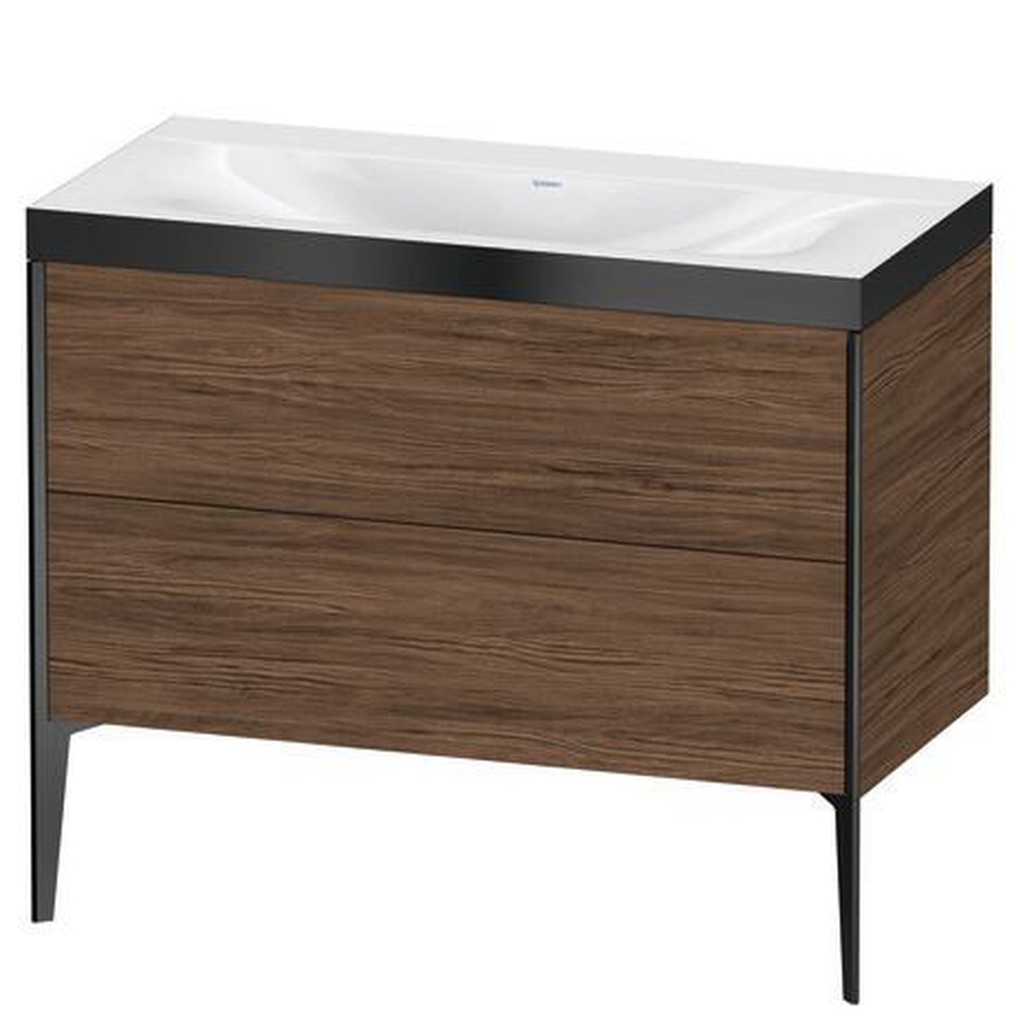Duravit XViu 39" x 39" x 19" Two Drawer C-Bonded Floorstanding Vanity Kit Without Tap Hole, Walnut Dark (XV4711NB221P)