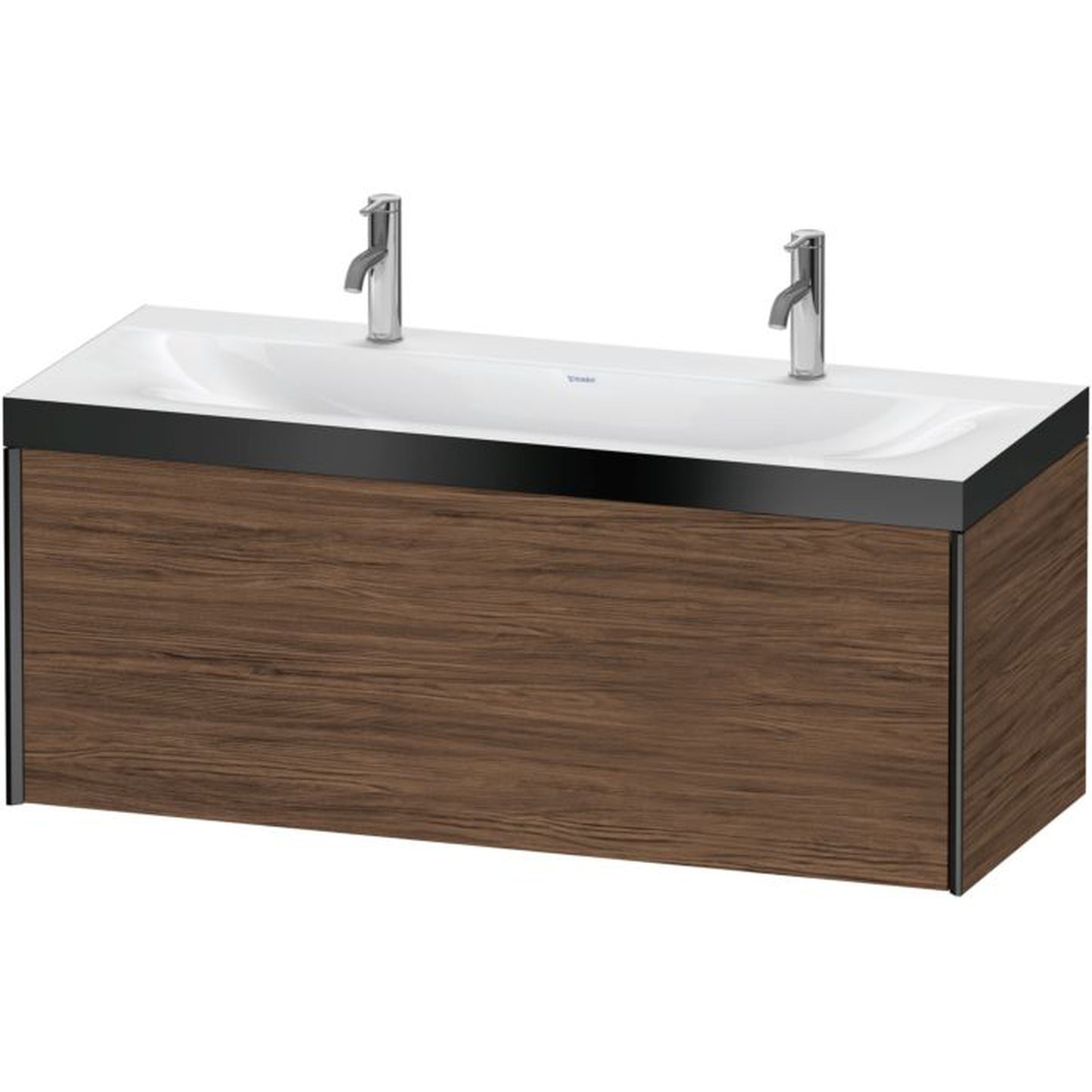 Duravit XViu 47" x 20" x 19" One Drawer C-Bonded Wall-Mount Vanity Kit With One Tap Hole, Walnut Dark (XV4613OB221P)