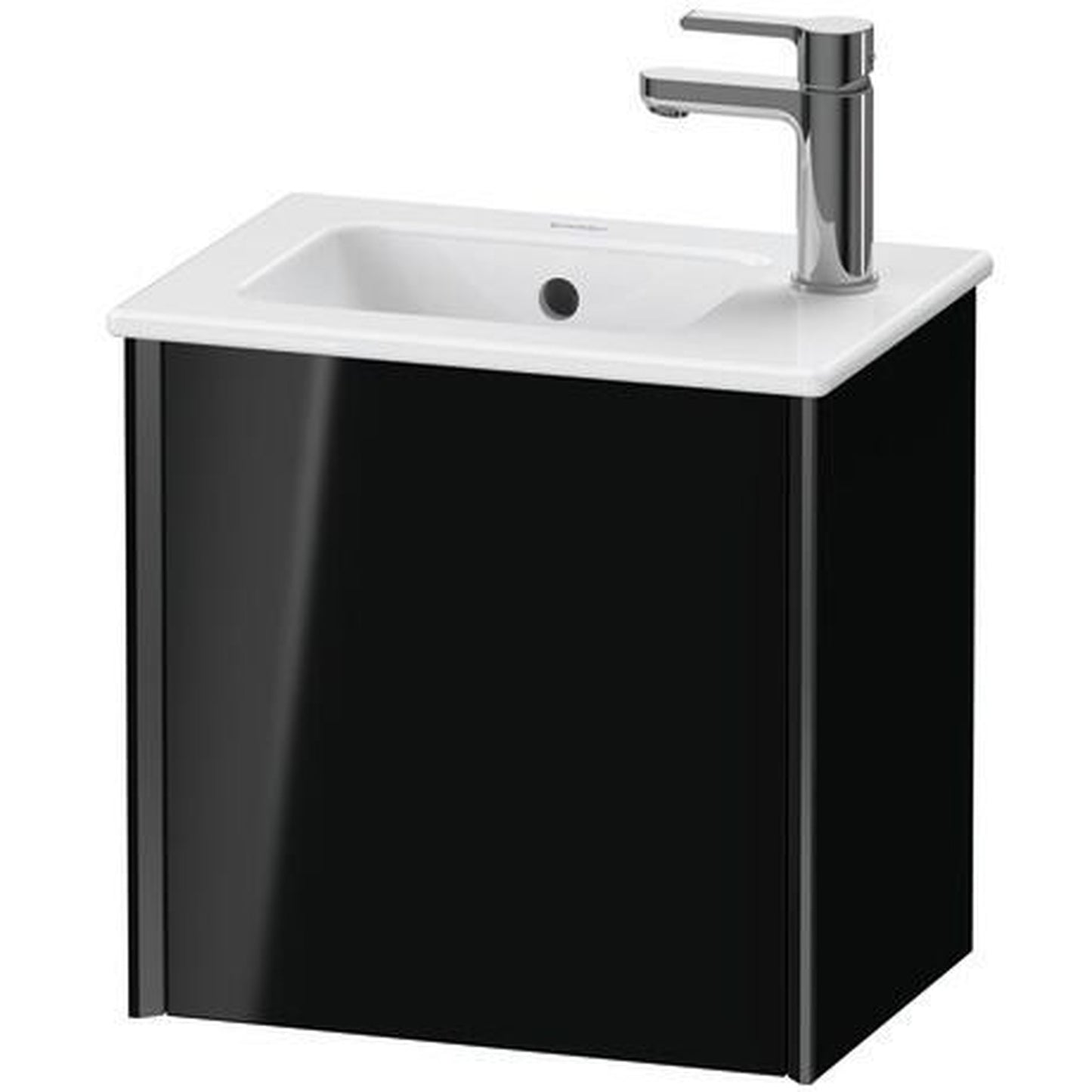 Duravit Xviu 16" x 16" x 11" One Door Wall-Mount Vanity Unit With Right Hinge, Black High Gloss Lacquer (XV4024RB240)