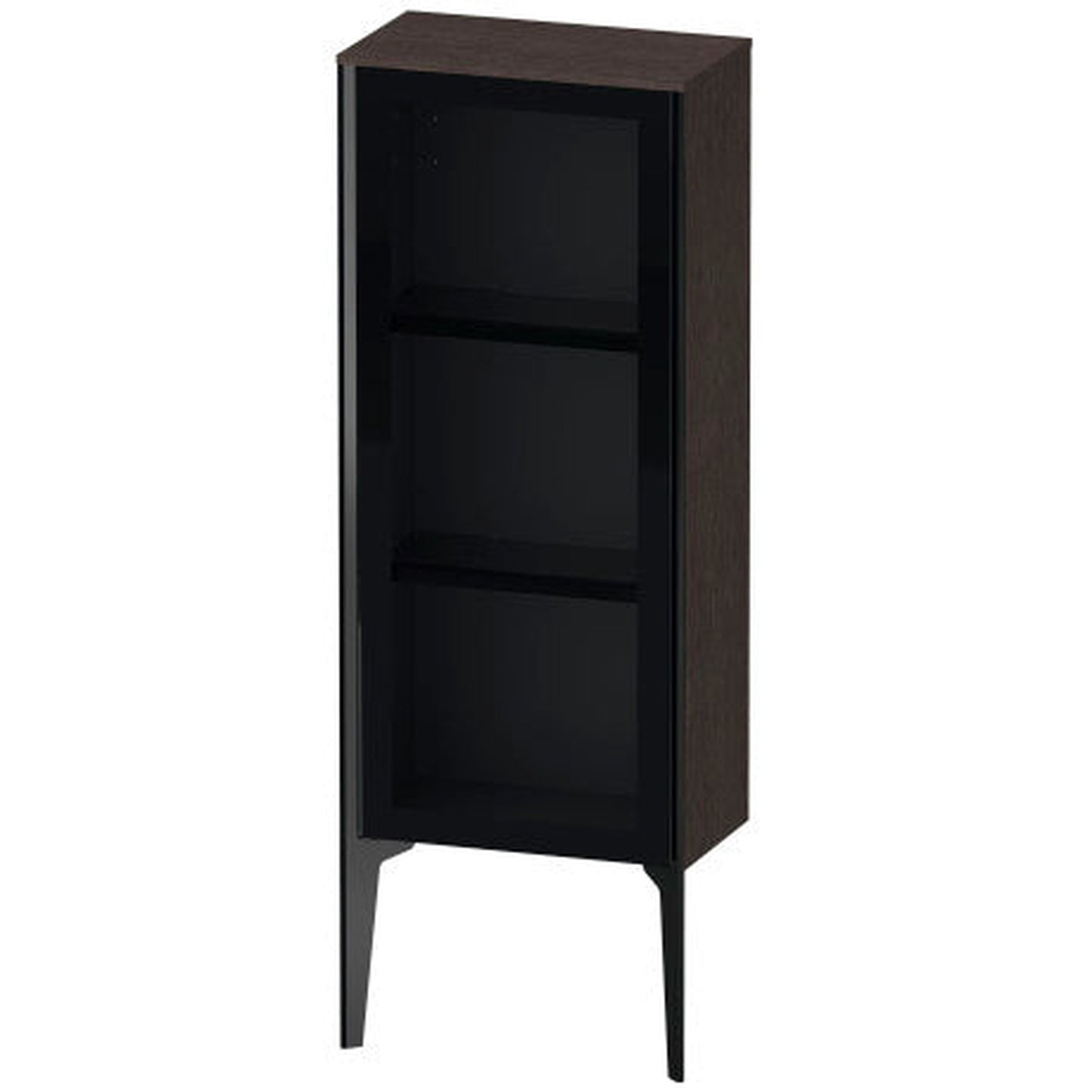 Duravit Xviu 16" x 35" Semi Tall Cabinet With Right Hinge, Black Matt and Brushed Dark Oak Real Wood Veneer Finish (XV1360RB272)