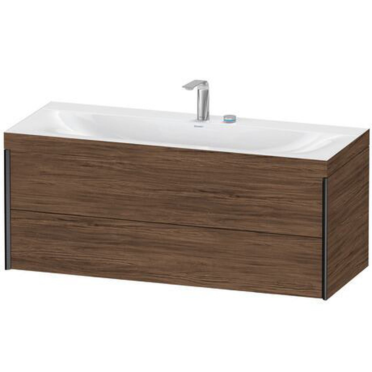 Duravit Xviu 47" x 20" x 19" Two Drawer C-Bonded Wall-Mount Vanity Kit With Two Tap Holes, Walnut Dark (XV4617EB221C)