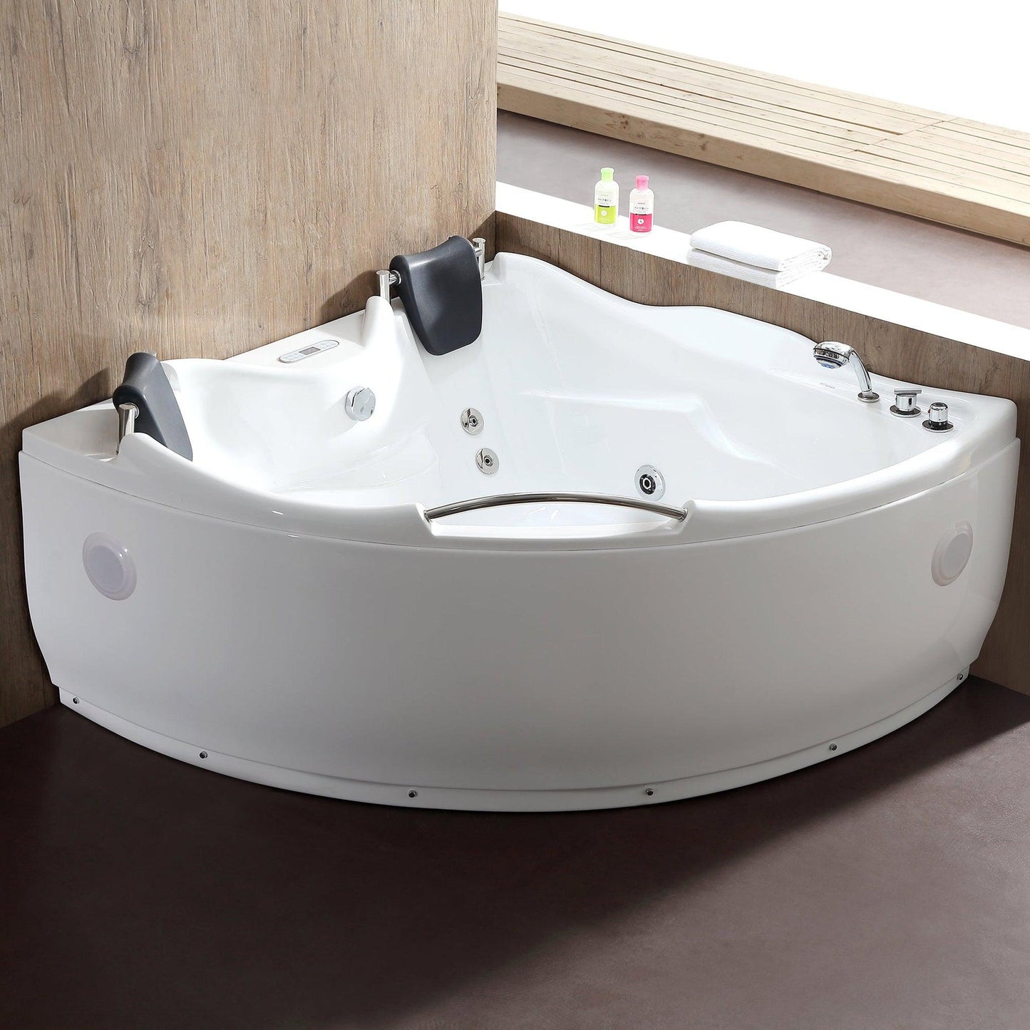 Eago Corner Whirlpool 5 ft White Bathtub with Fixtures