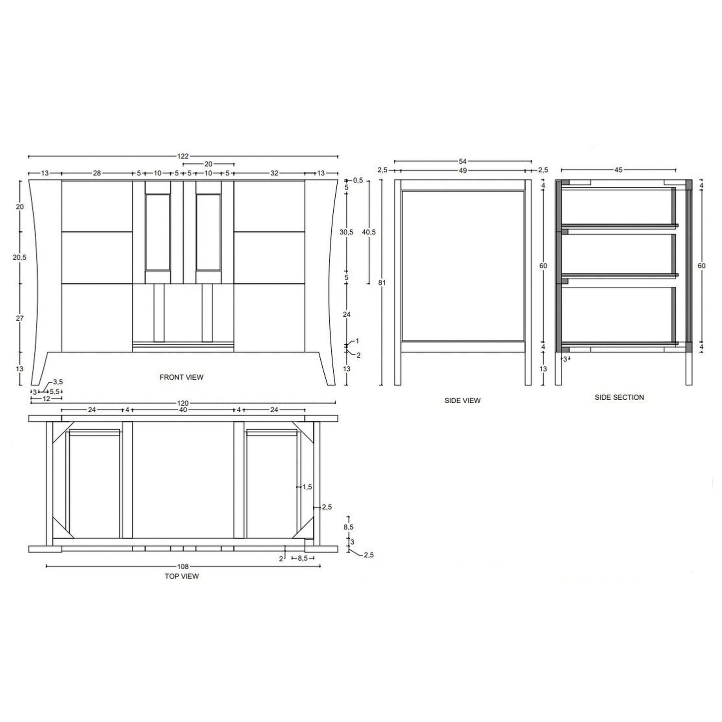 EcoDecors Curvature 48" EarthyTeak Solid Teak Wood Fully Assembled Freestanding Vanity Base