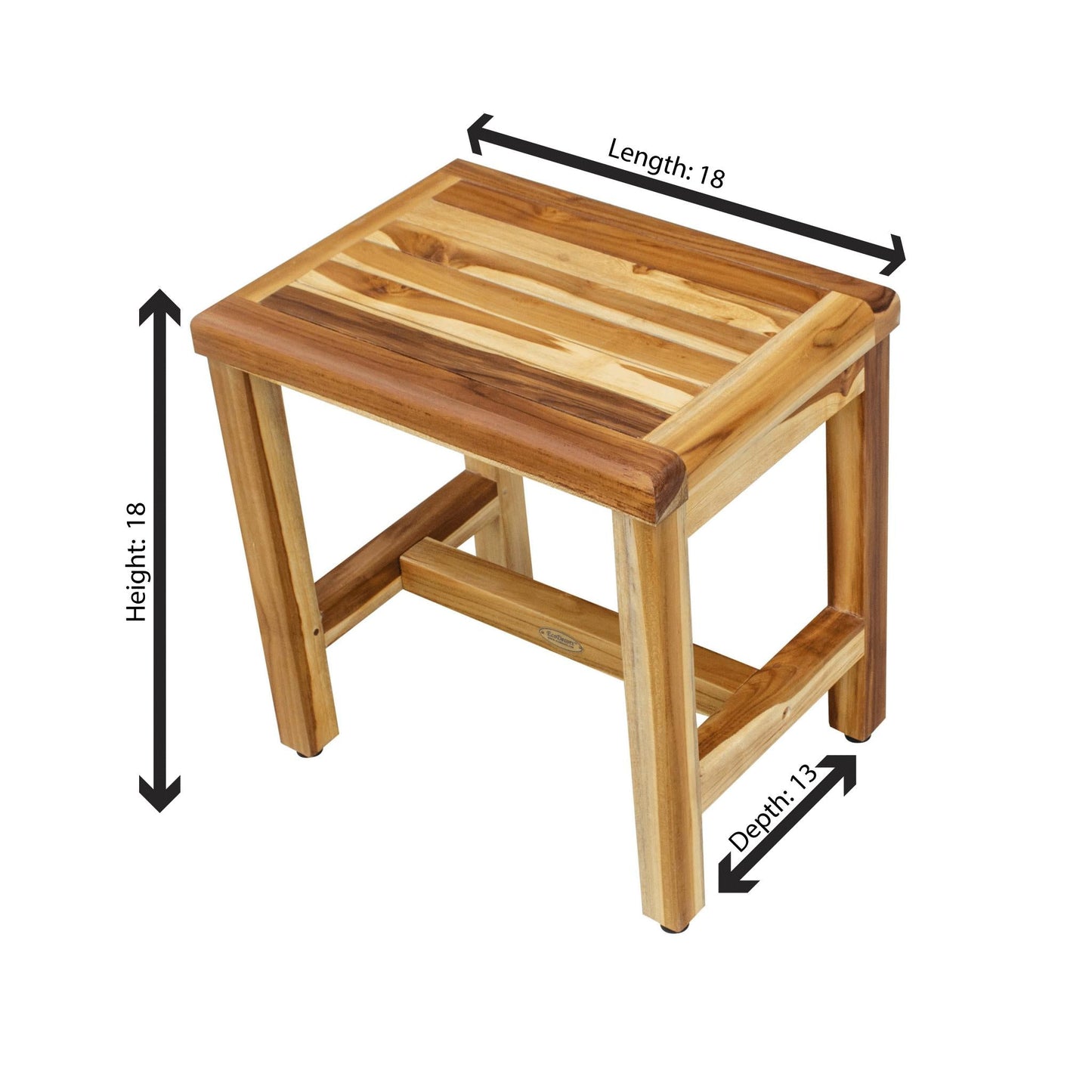 EcoDecors Eleganto 18" EarthyTeak Solid Teak Wood Shower Bench