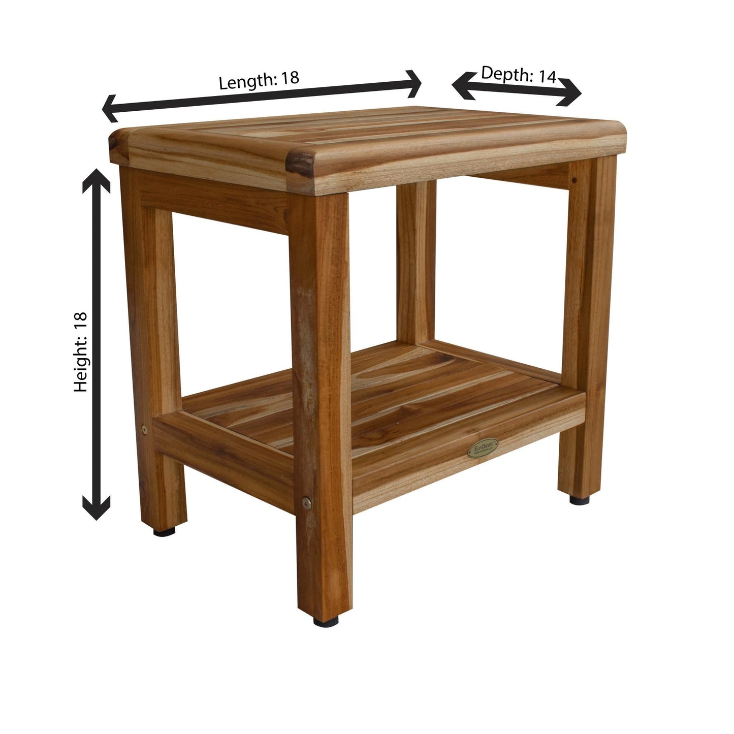 EcoDecors Eleganto 18" EarthyTeak Solid Teak Wood Shower Bench With Shelf