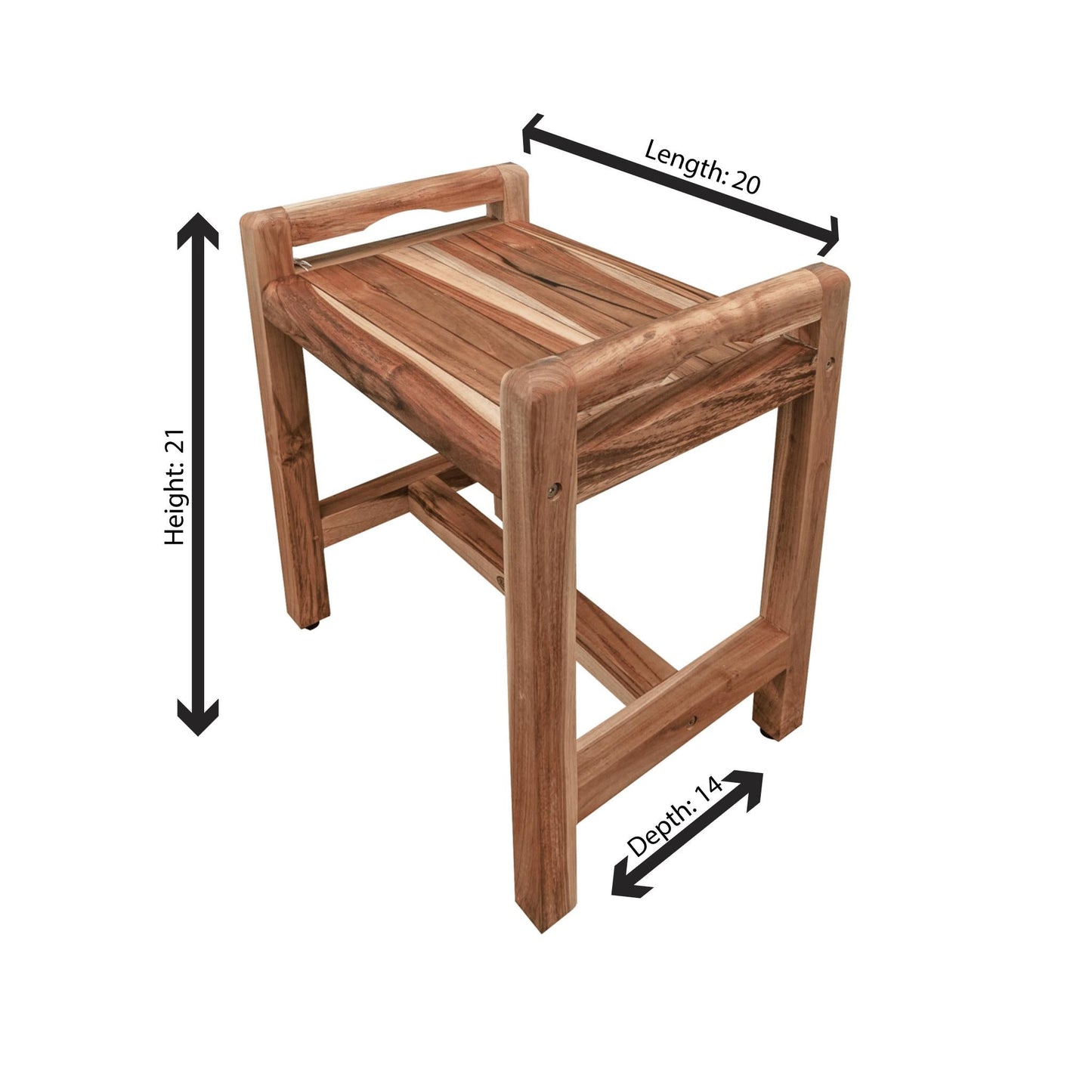 EcoDecors Eleganto 20" EarthyTeak Solid Teak Wood Shower Bench With LiftAide Arms