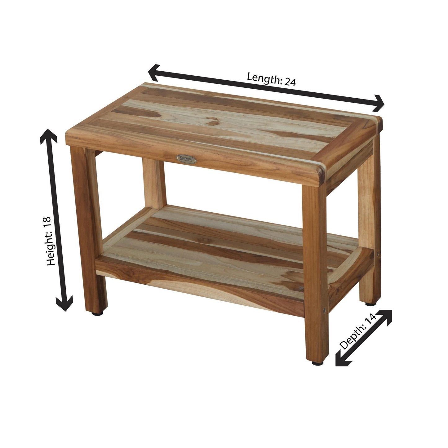 EcoDecors Eleganto 24" EarthyTeak Solid Teak Wood Shower Bench With Shelf