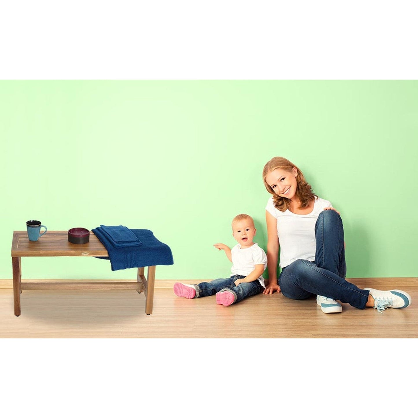 EcoDecors Eleganto 35" EarthyTeak Solid Teak Wood Shower Bench