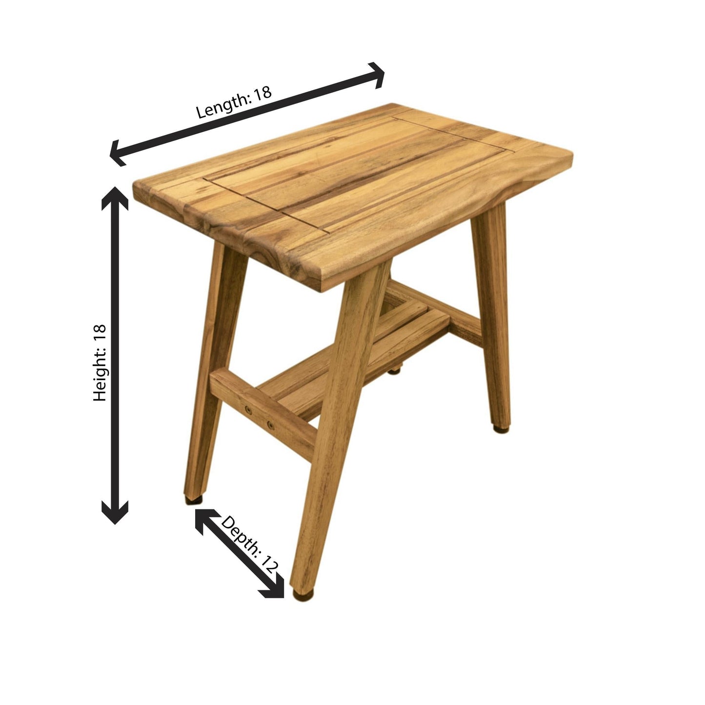 EcoDecors Mid-Century 18" Natural Solid Teak Wood Shower Bench