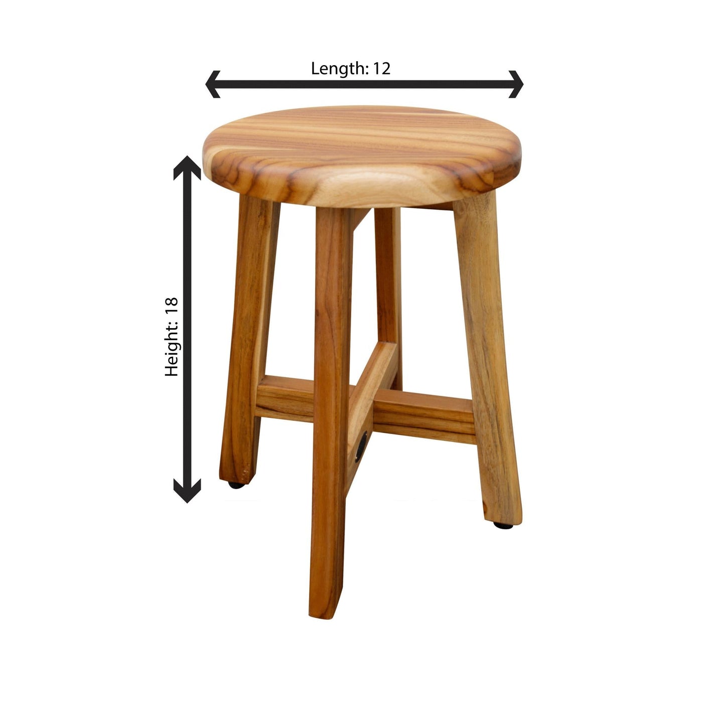 EcoDecors Shoji 12" EarthyTeak Solid Teak Wood Round Seat Shower Stool