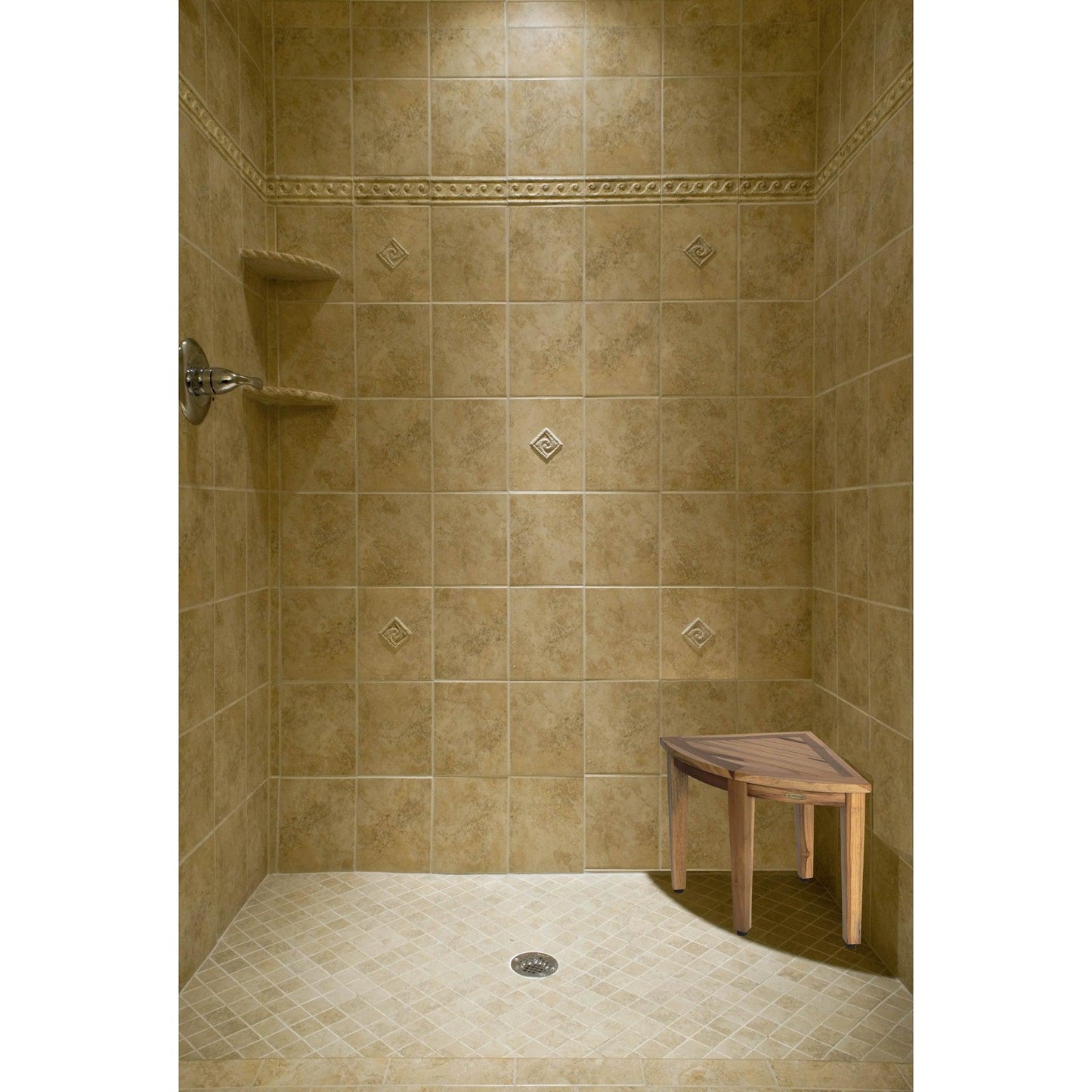 EcoDecors SnazzyCorner 23" x 18" EarthyTeak Solid Teak Wood Wide Corner Shower Bench