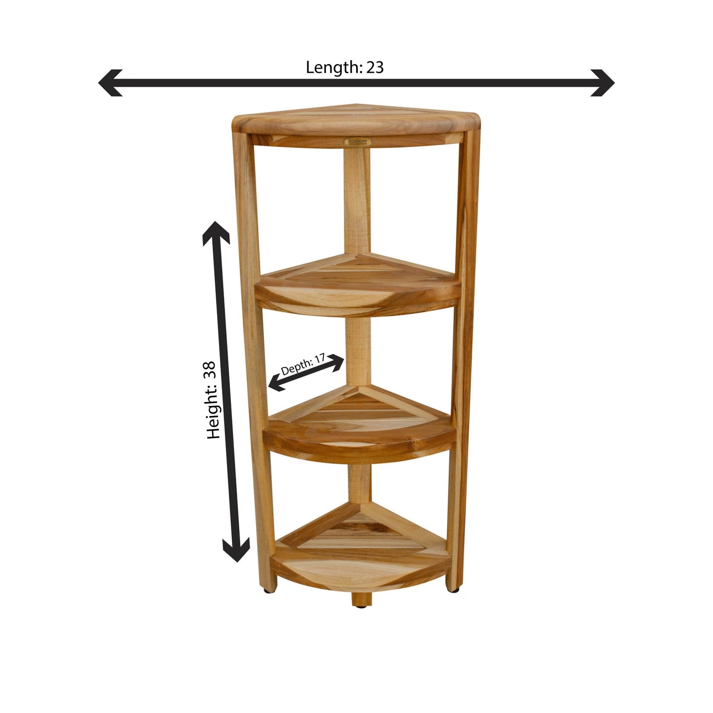 EcoDecors SnazzyCorner 38" EarthyTeak Solid Teak Wood Corner Shower Shelf