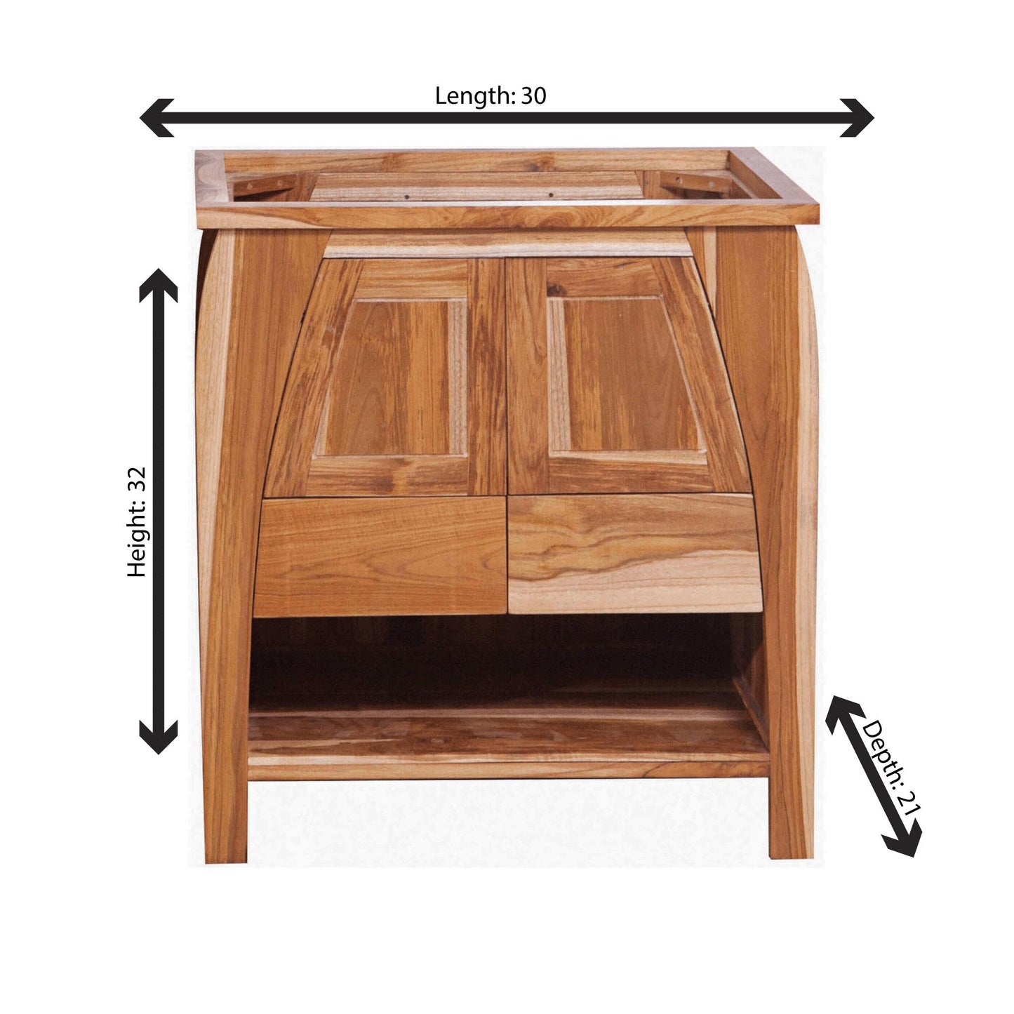 EcoDecors Tranquility 30" EarthyTeak Solid Teak Wood Fully Assembled Freestanding Vanity Base