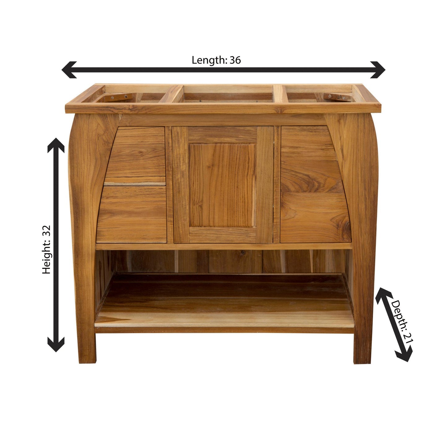 EcoDecors Tranquility 36" EarthyTeak Solid Teak Wood Fully Assembled Freestanding Vanity Base