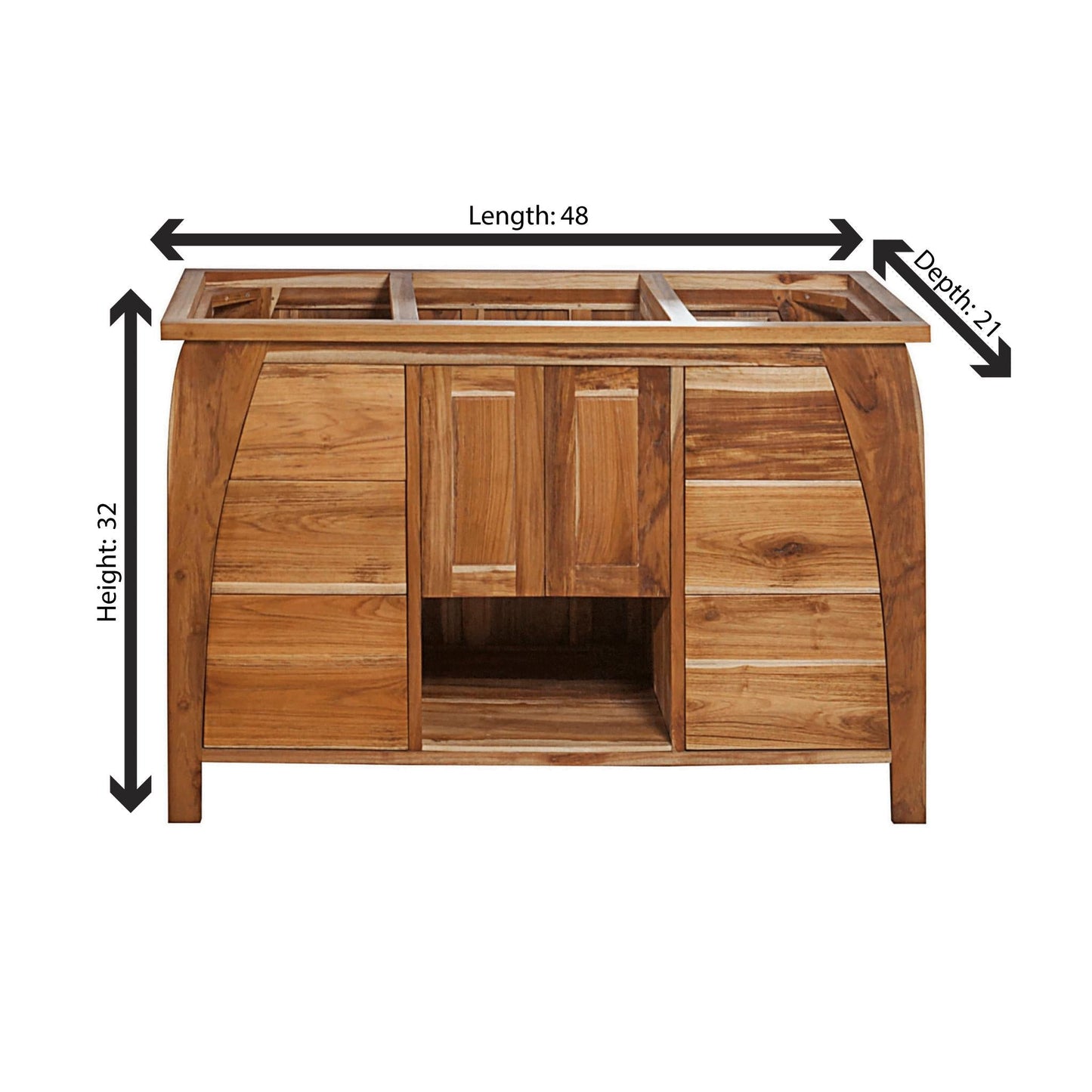 EcoDecors Tranquility 48" EarthyTeak Solid Teak Wood Fully Assembled Freestanding Vanity Base