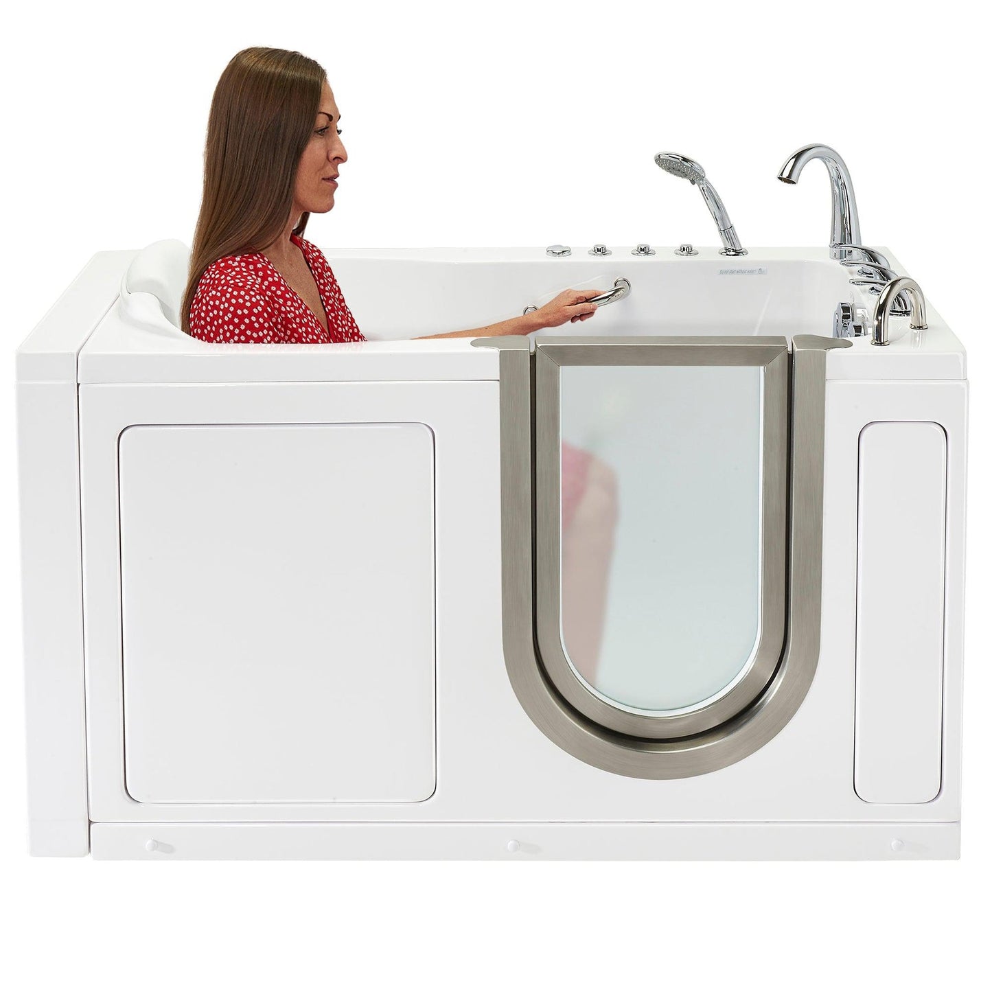 Ella's Bubbles Deluxe 30" x 55" White Acrylic Air and Hydro Massage Walk-In Bathtub With 5-Piece Fast Fill Faucet, 2" Dual Drain and Right Inward Swing Door