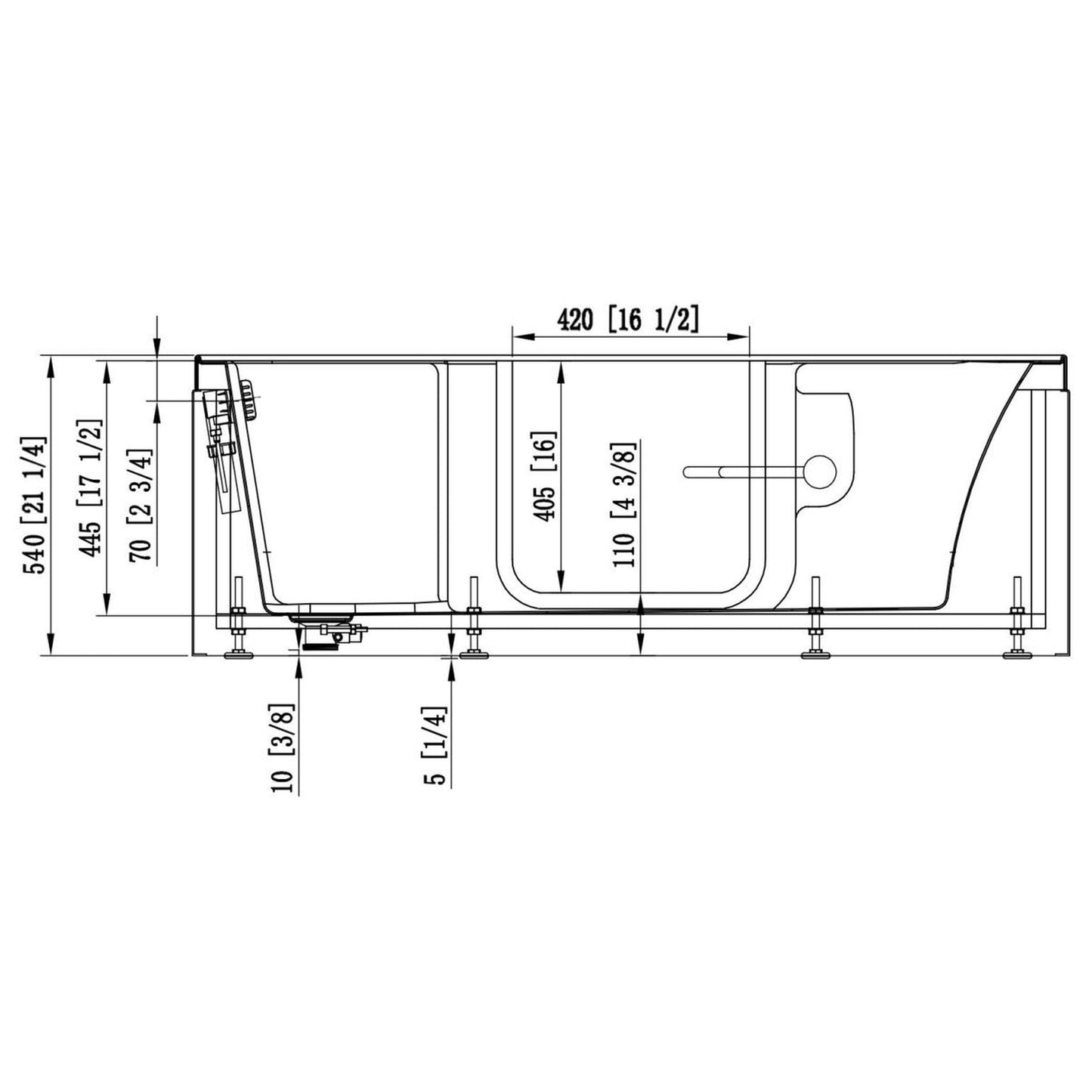 Ella's Bubbles Laydown 30" x 60" White Acrylic Hydro Massage Jet Walk-In Bathtub With Left Inward Swing Door