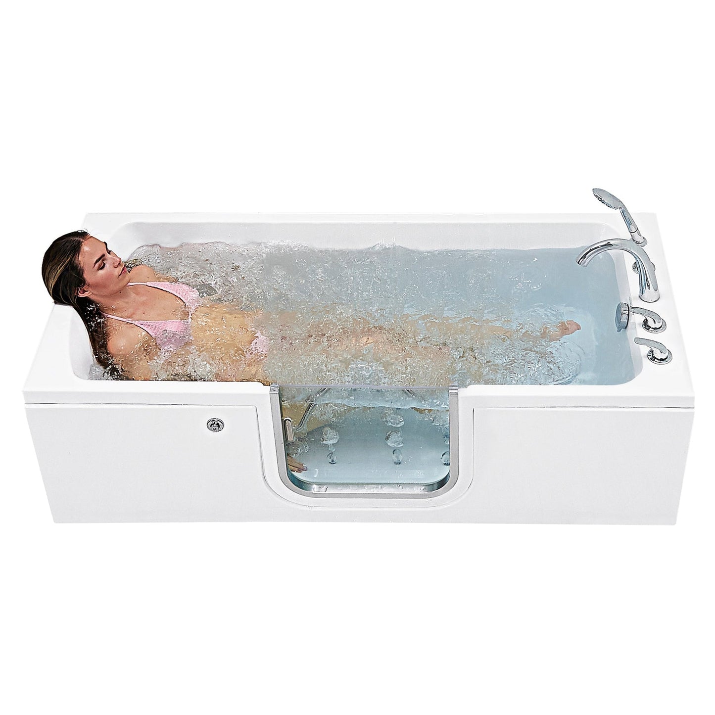 Ella's Bubbles Laydown 32" x 72" White Acrylic Air Massage Walk-In Bathtub With 5-Piece Fast Fill Faucet and Right Inward Swing Door