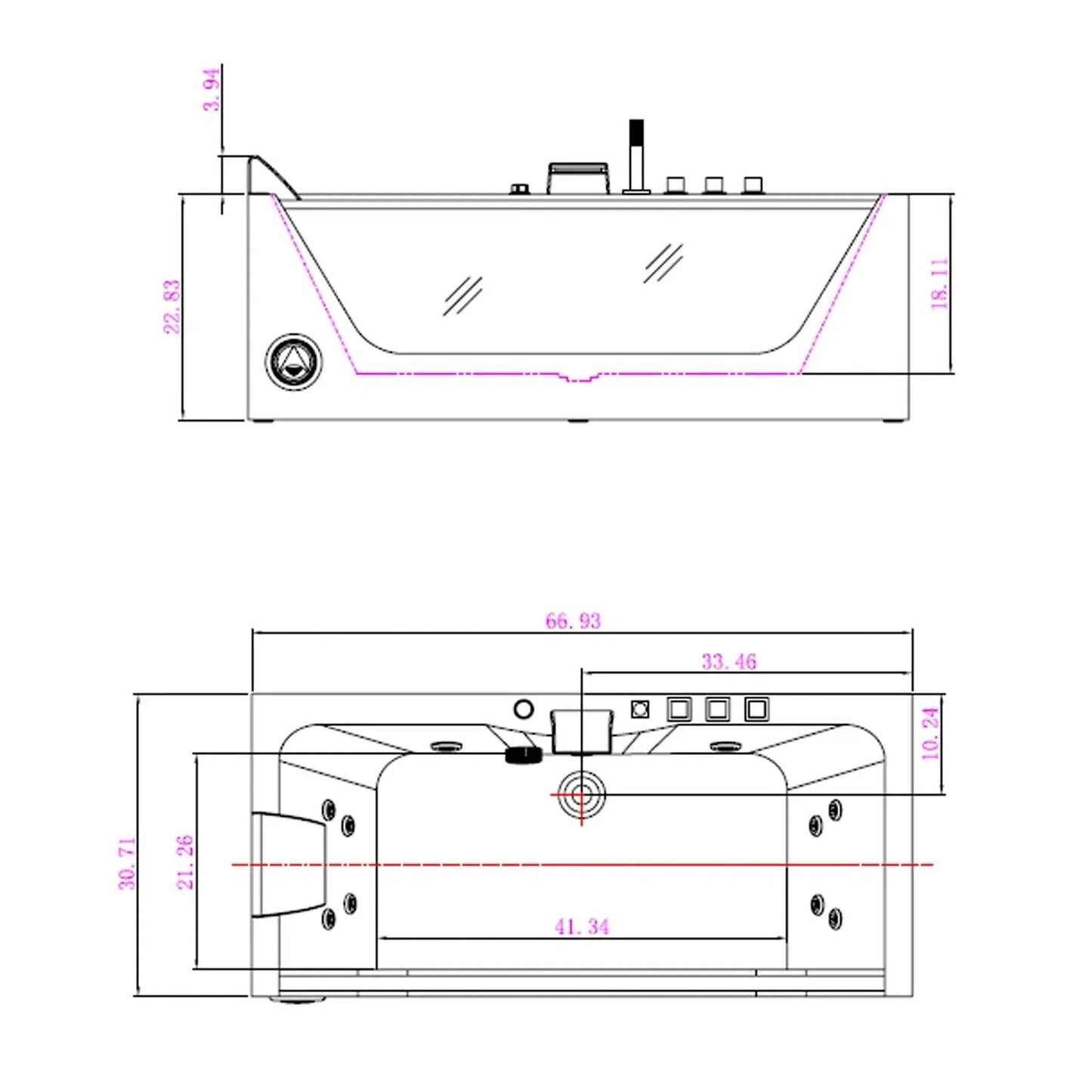 Empava 67" Rectangular Combination Massage Alcove Bathtub With Glass Facade