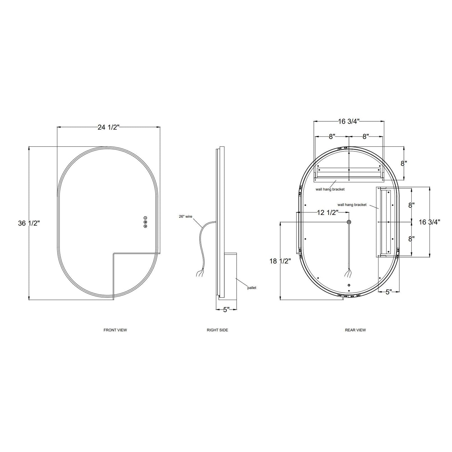 Eurofase Lighting Linden 36" 1-Light Integrated Matte Black Aluminum Frame Oval Dimmable Mirror With L Shape Shelf