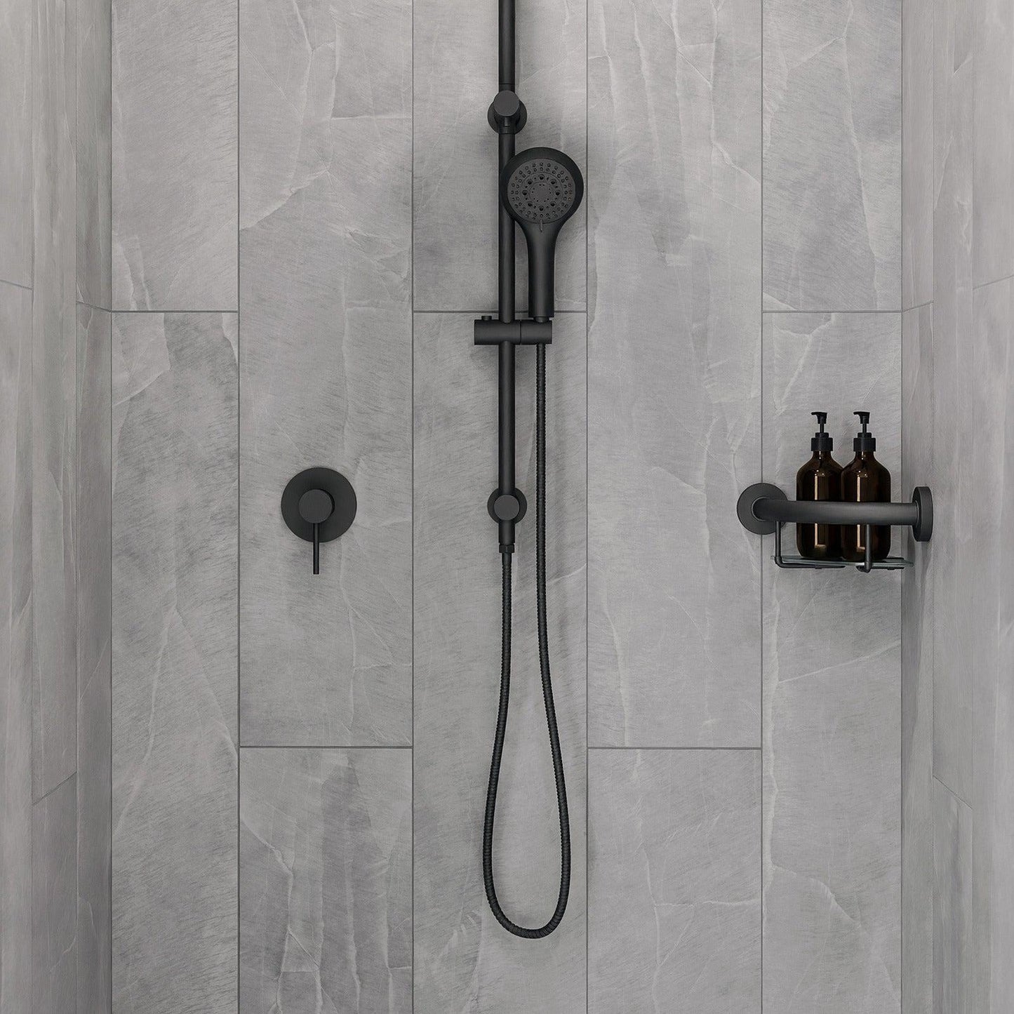 Evekare 10" Stainless Steel Concealed Mount Corner Grab Bar With Integrated Glass Shelf in Matte Black